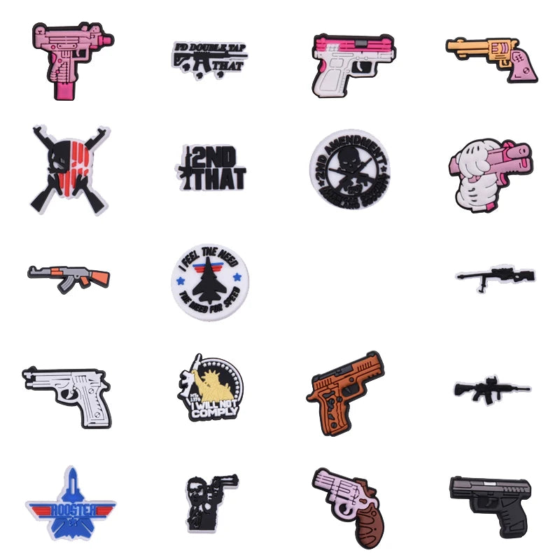 Pink Gun Shoe Charms for Crocs - Fun Accessories for Kids & Adults - Perfect for Crocs Sandals, Clogs, Jeans & Shoe Decorations - Great for School, Parties & Everyday Fashion