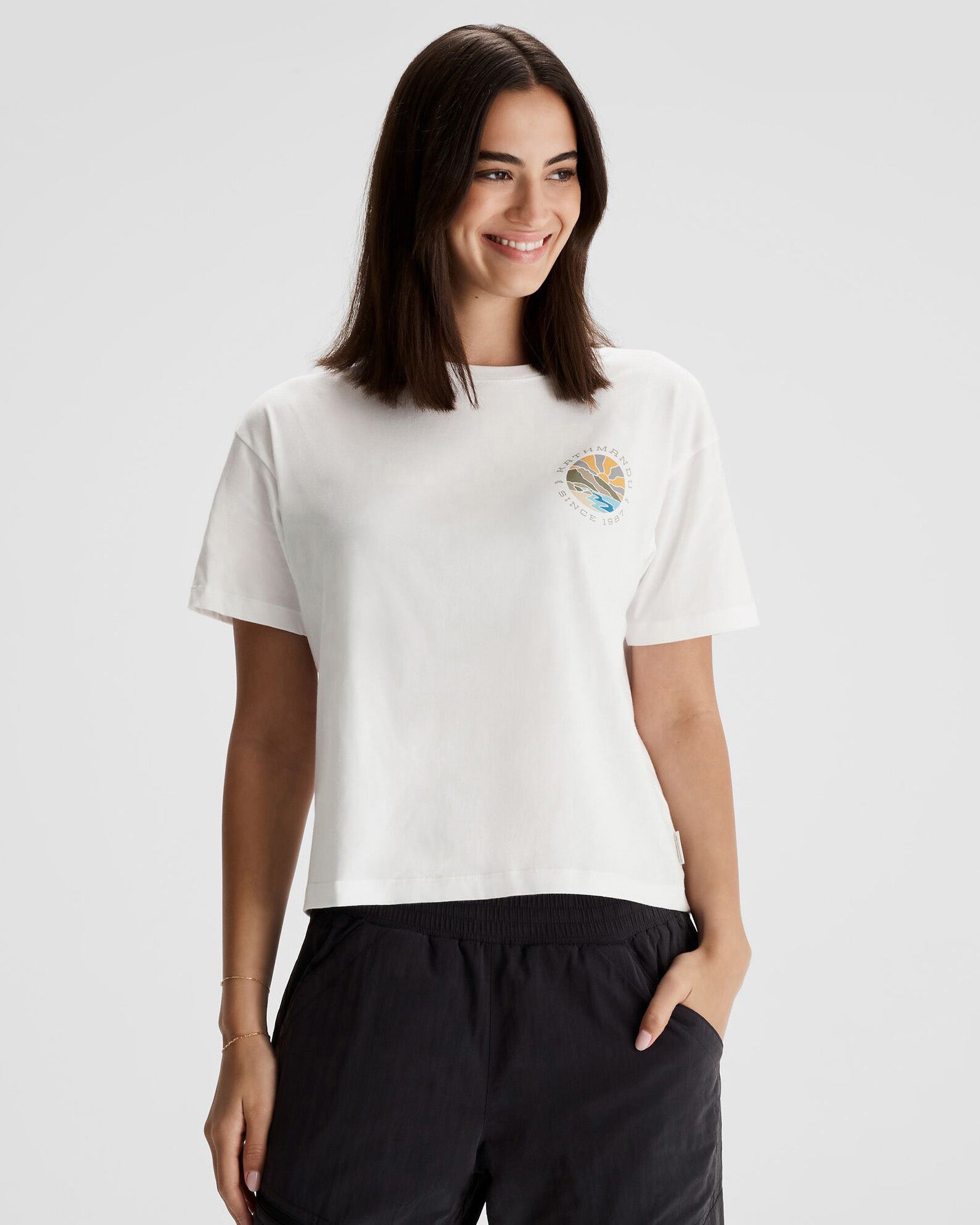Women's Kathmandu Logo Sunburst Organic Cotton T-Shirt - White | Casual Wear, Outdoor Activities & Summer Fashion
