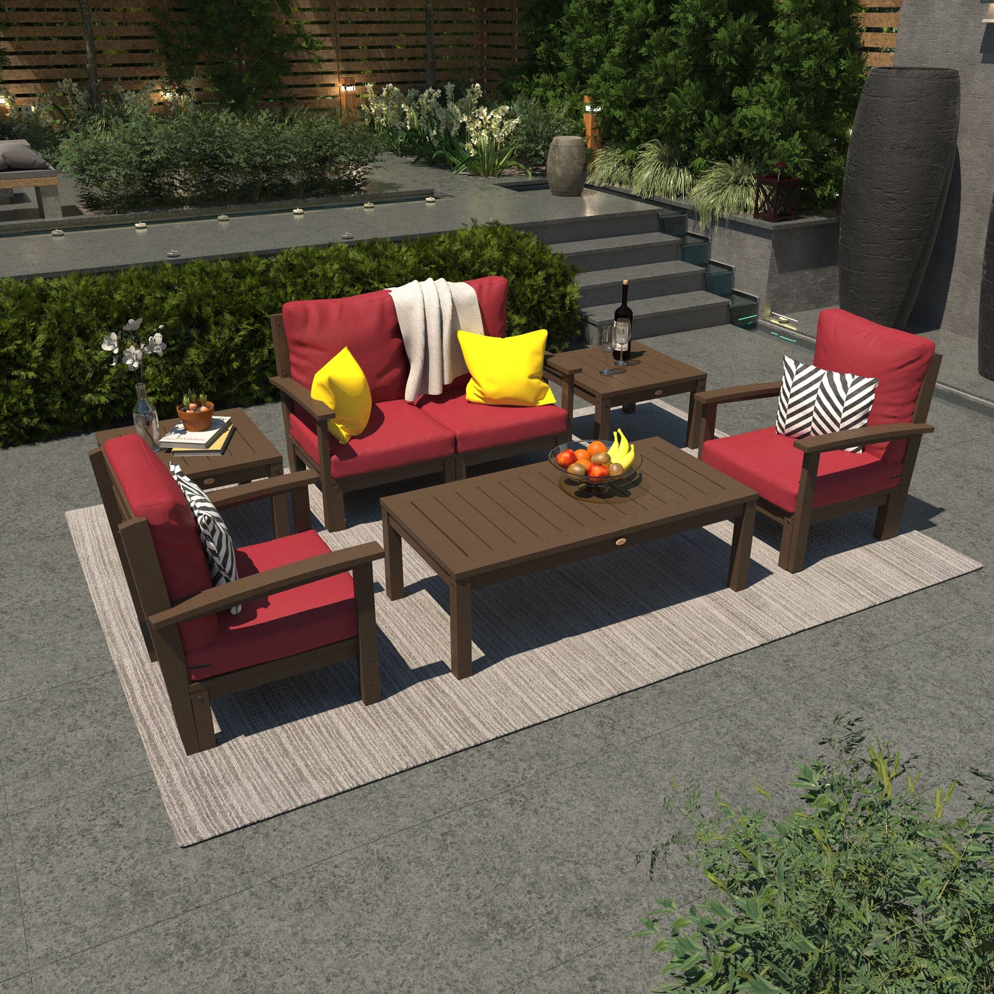 Custom Deep Seating Outdoor Furniture Set - 2-Seater Loveseat, Pair of Chairs, Coffee Table & 2 Side Tables for Patio, Garden or Poolside Relaxation