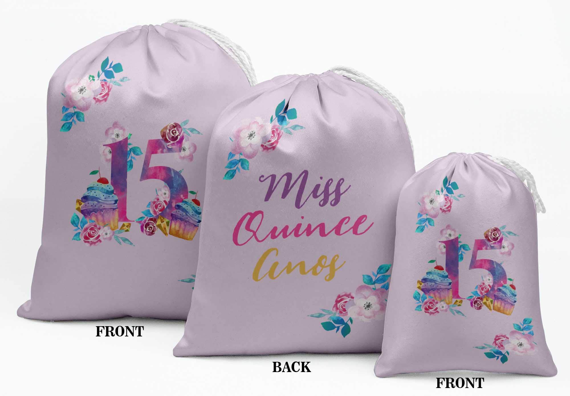 15-Piece Purple Floral Quinceañera Favor Bags | Elegant Party Gift Pouches for Sweet 15 Celebrations, Bridal Showers & Special Occasions