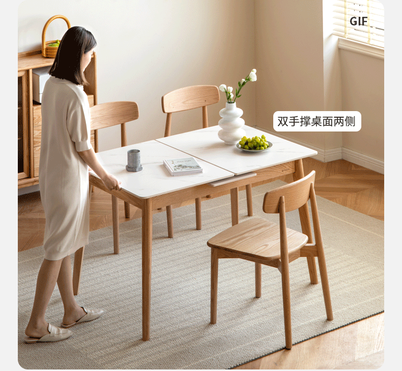 Solid Oak Wood Folding Dining Table with Rock Slab Surface - Perfect for Small Spaces, Kitchen Nooks & Outdoor Entertaining
