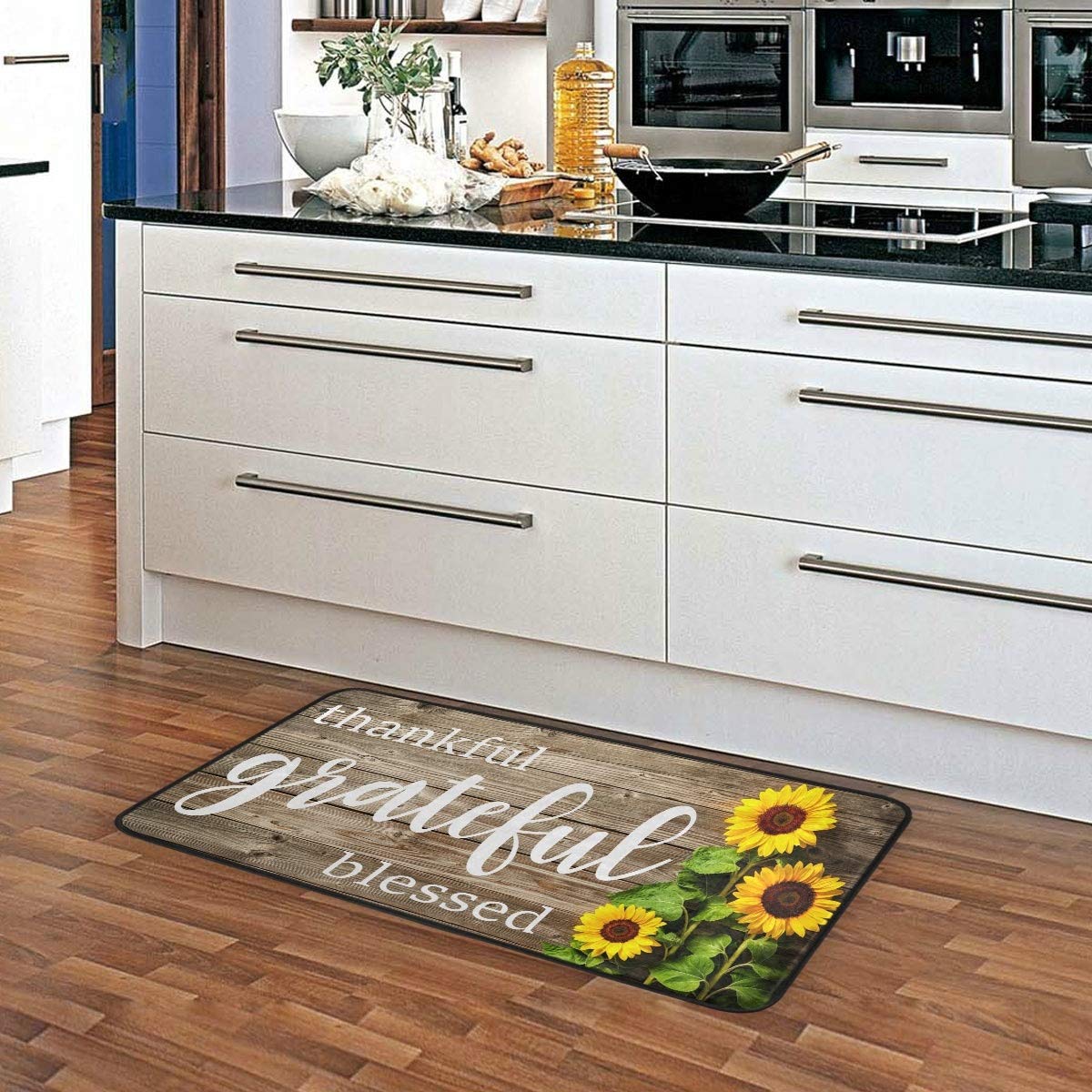 Non-Slip Sunflower Kitchen Rug - Washable Fall Floor Mat with Cushion Comfort, Farmhouse Decor for Thankful & Grateful Home - Perfect for Kitchens, Entryways, and Cozy Farmhouse Style