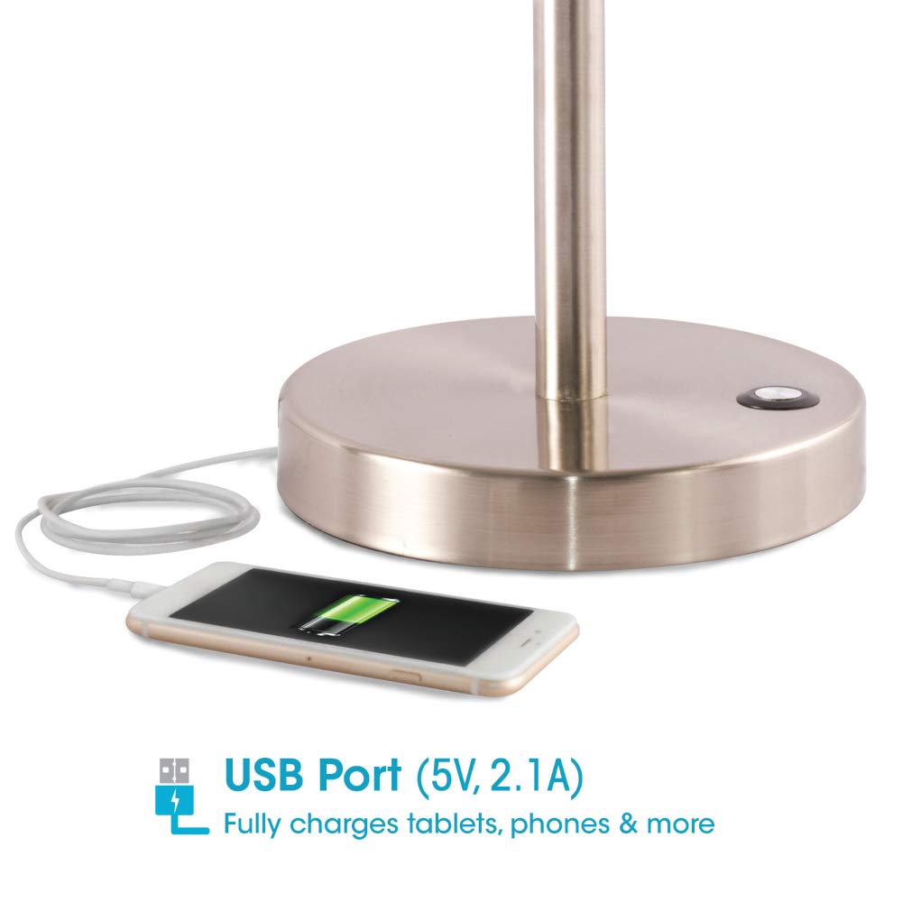 OttLite Harmonize LED Desk Lamp with 2.1A USB Charging Port - 3 Adjustable Brightness Levels, Brushed Nickel Finish | Perfect for Home Office, Study, Reading & Workspace Lighting