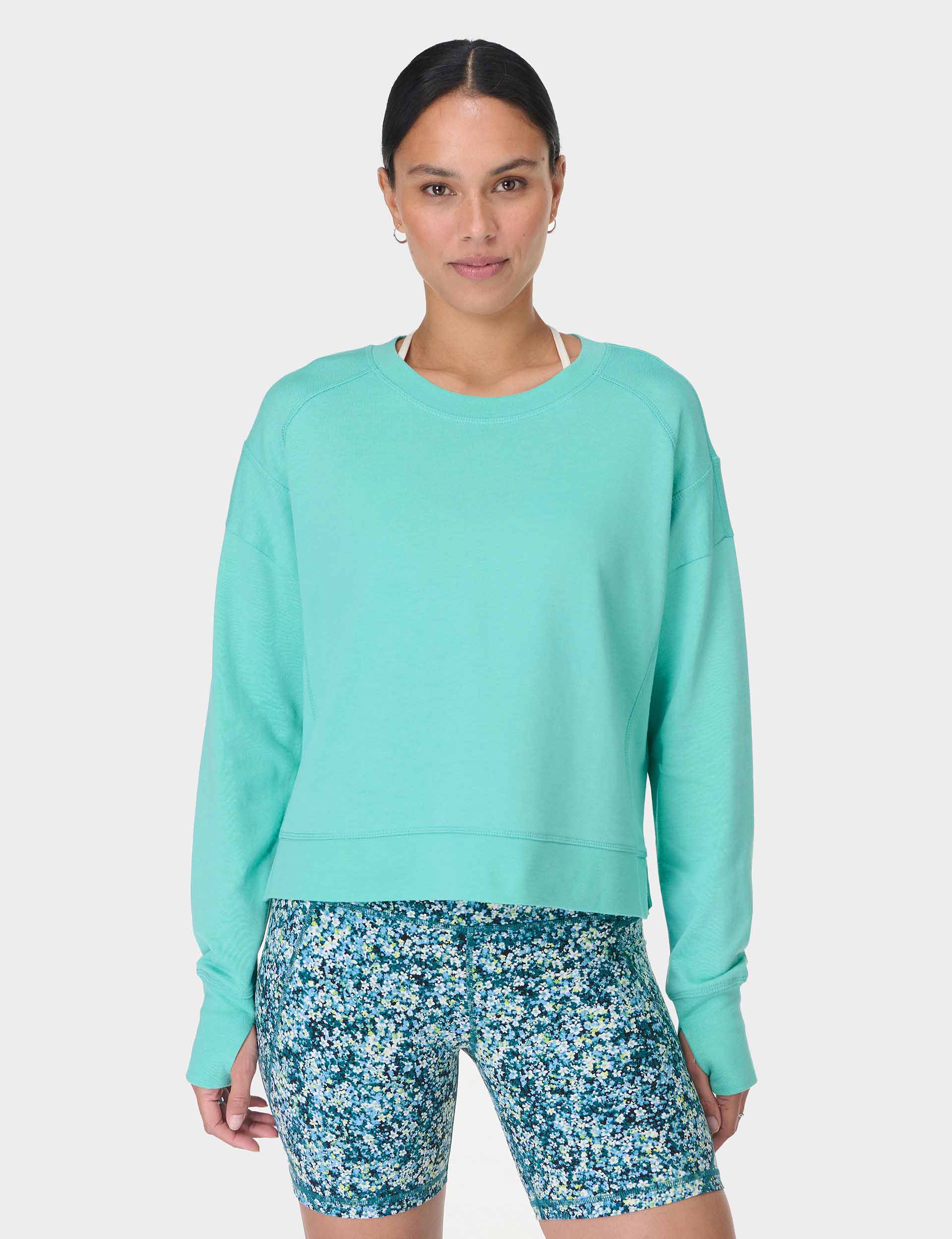 After School Crop Sweatshirt for Women - Soft Comfortable Pullover Hoodie in Sea Spray Blue - Perfect for Casual Wear, Gym, and Weekend Outings