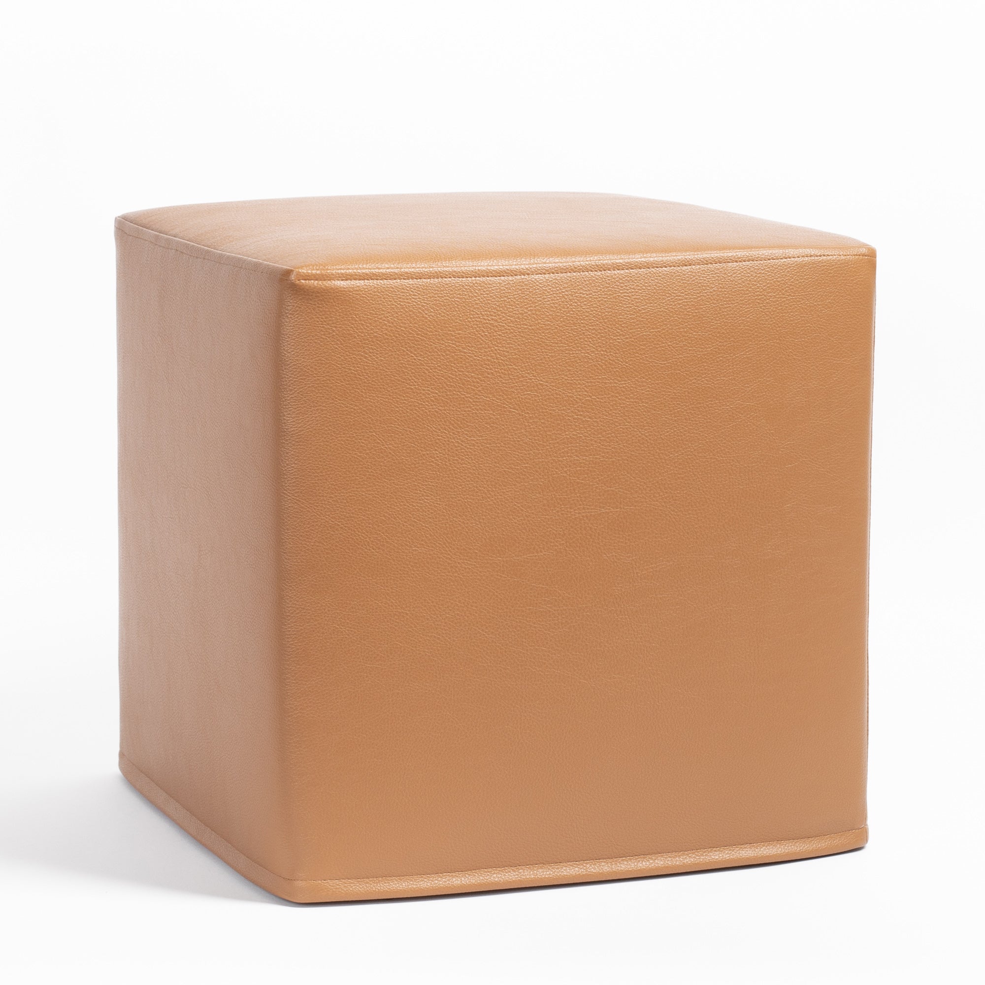Sloane Faux Leather Cube Ottoman with Storage - Brown Saddle Color - Modern Footrest Pouf for Living Room, Bedroom & Office Decor