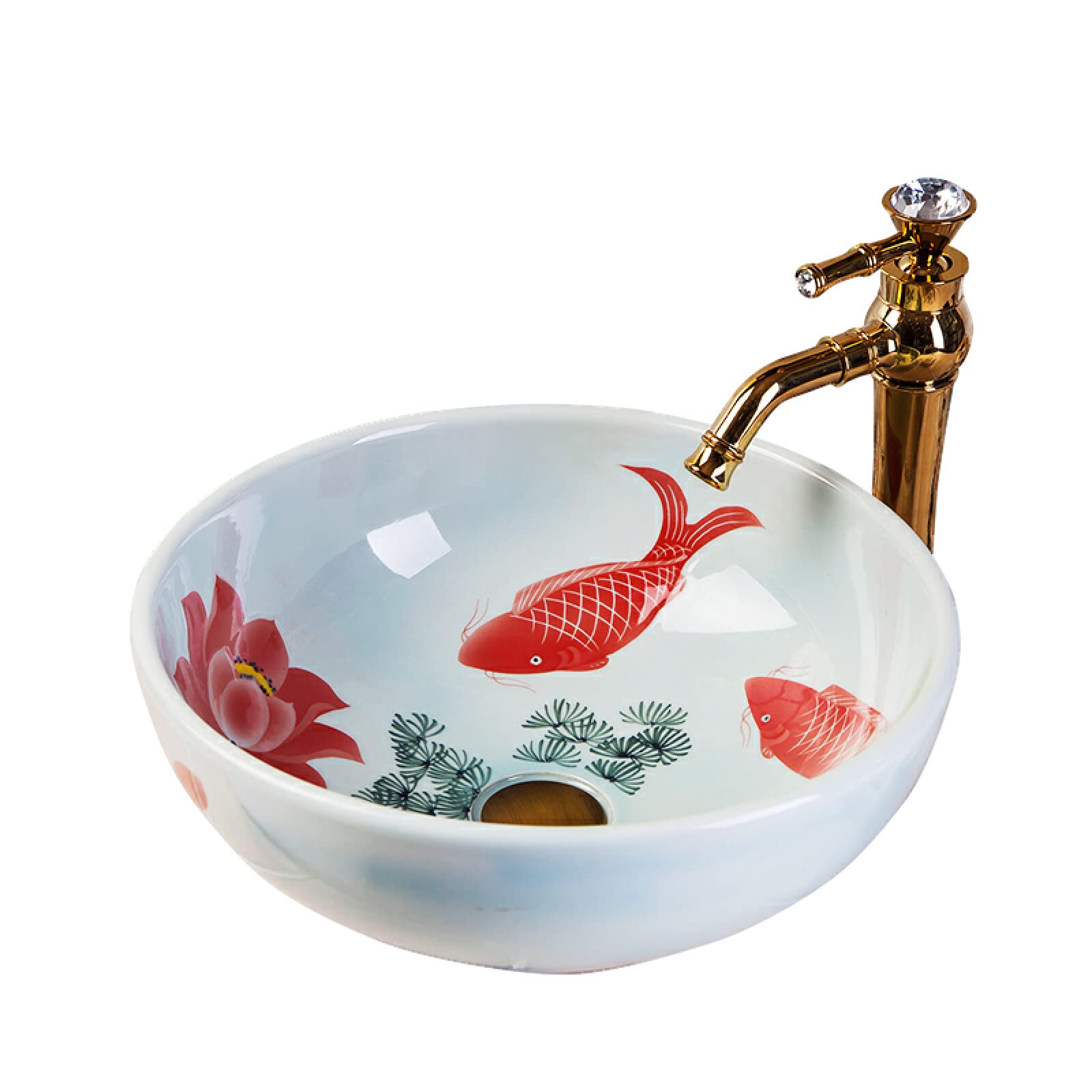 Handcrafted Jingdezhen Ceramic Vessel Sink - Modern Bathroom Vanity Countertop Basin with Artistic Fish Pattern Design | Perfect for Contemporary Bathrooms, Powder Rooms & Luxury Home Decor