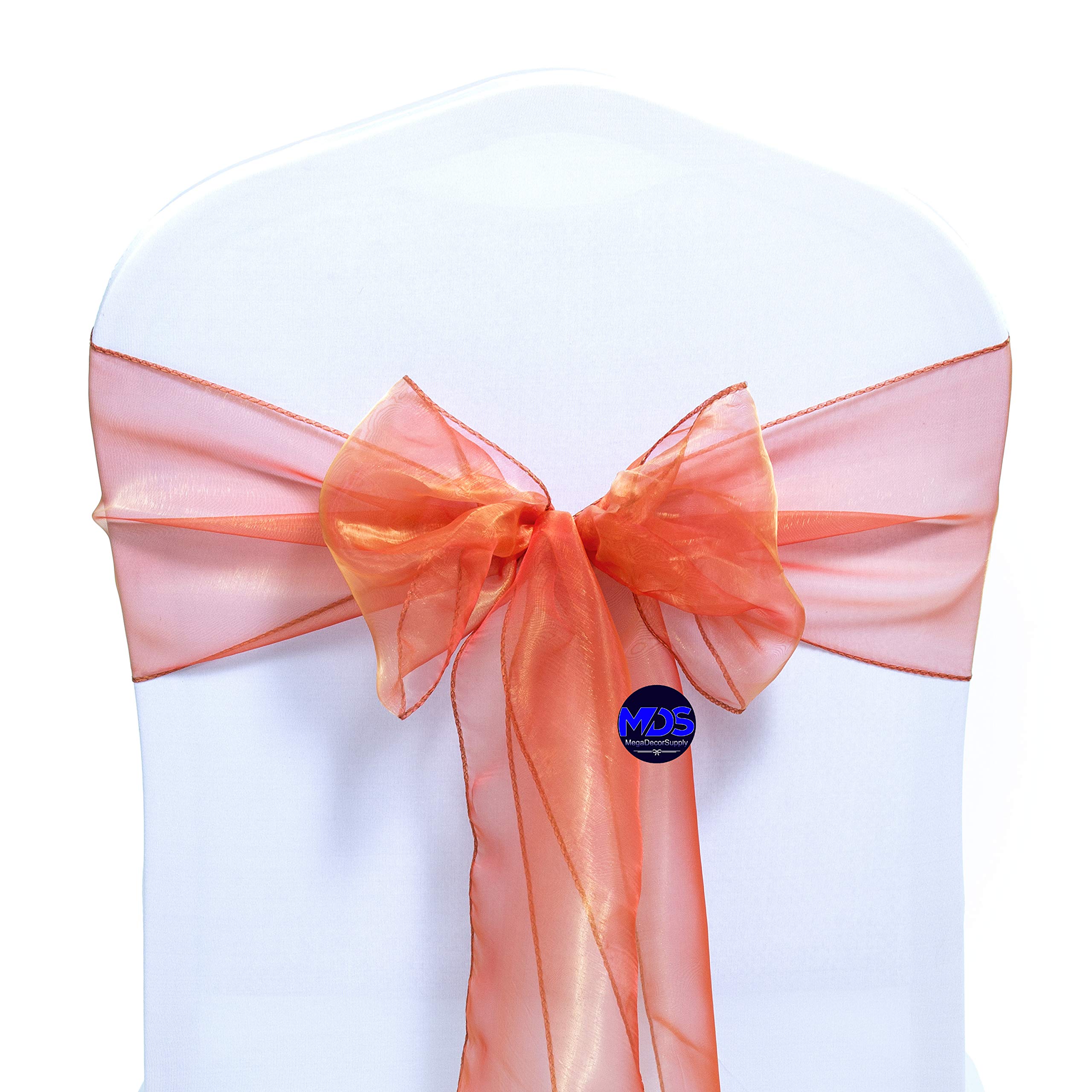 100 Pack Brunt Orange Organza Chair Sashes - Bulk Wedding Reception Bows, Banquet Decorations, Restaurant Chair Covers & Party Supplies for Elegant Events, Bridal Showers & Formal Dining Decor