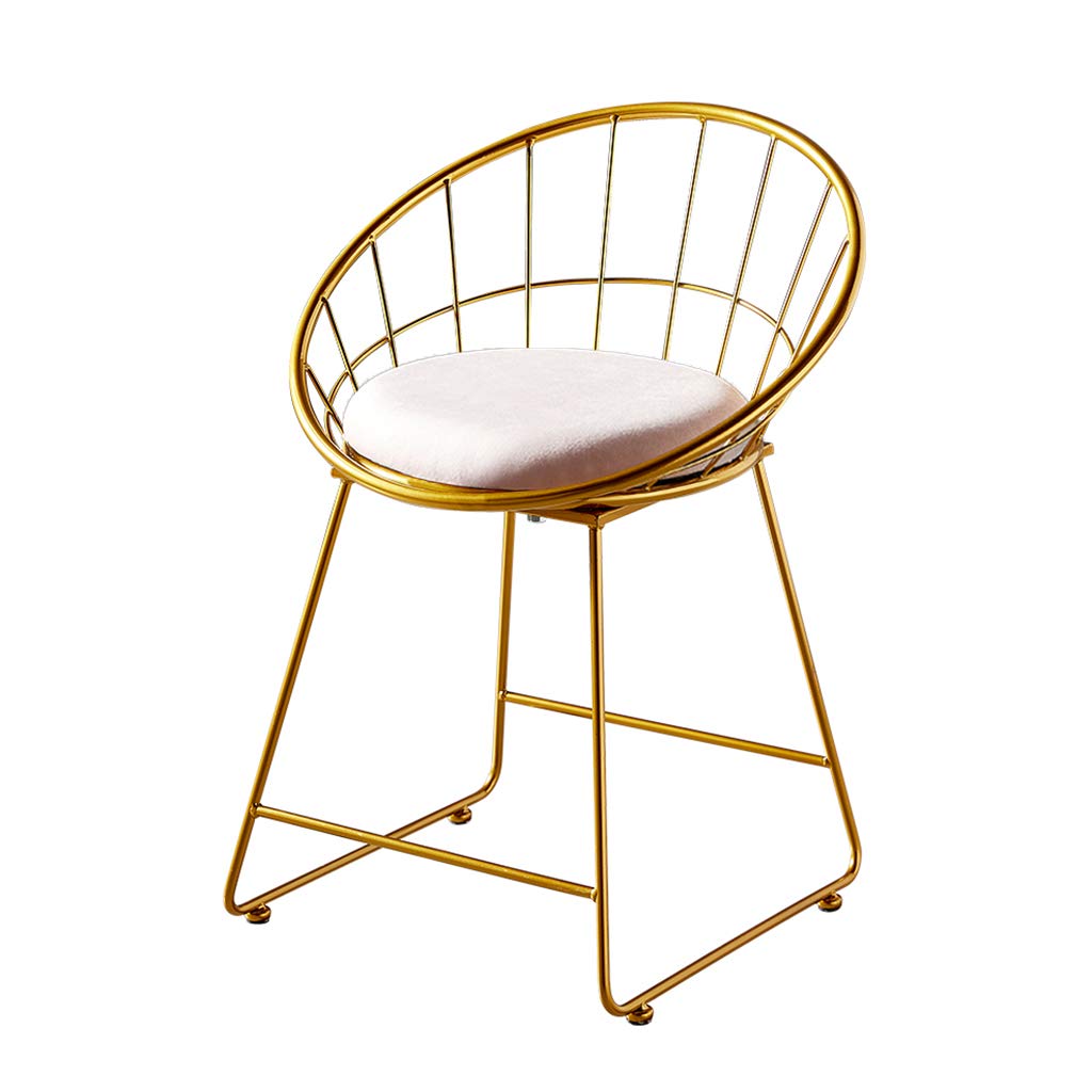 JHSLXD Wrought Iron Dressing Stool - Golden Antirust Makeup Chair with Pink Cloth, Multifunctional Shoe Changing Stool & Child Dining Chair - Perfect for Bedroom Vanity, Nursery, and Entryway Organization