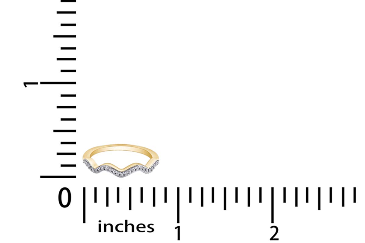 10K Solid Gold Round Cut White Diamond Wavy Band Ring (1/15 Cttw) - Elegant Wedding, Anniversary & Everyday Jewelry for Women
