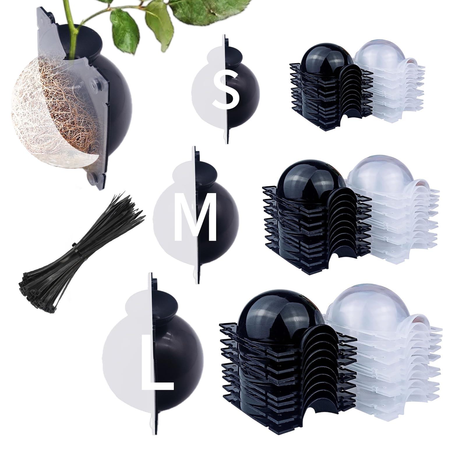10 PCS Air Layering Propagation Kit - Thicker Reusable Rooting Balls for Plant Grafting, Half Transparent Rooting Balls with Plastic Twist Ties (Medium Size) - Perfect for Indoor Gardening, Orchid Propagation & Bonsai Rooting