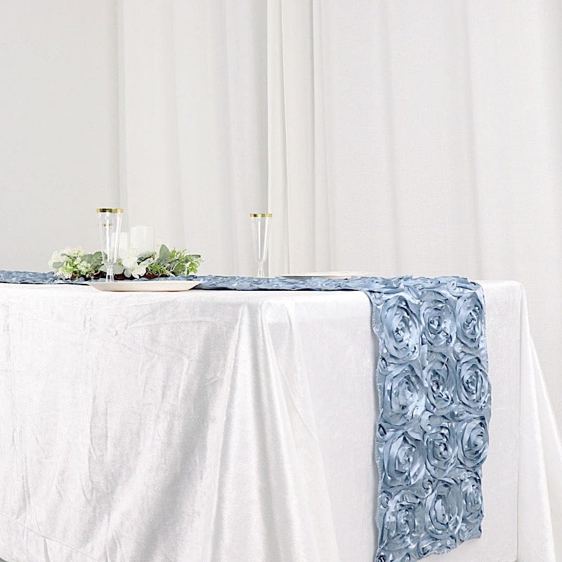 Elegant Satin Ribbon Roses Table Runner for Wedding Decor, Party Centerpiece, and Home Dining Table Decoration