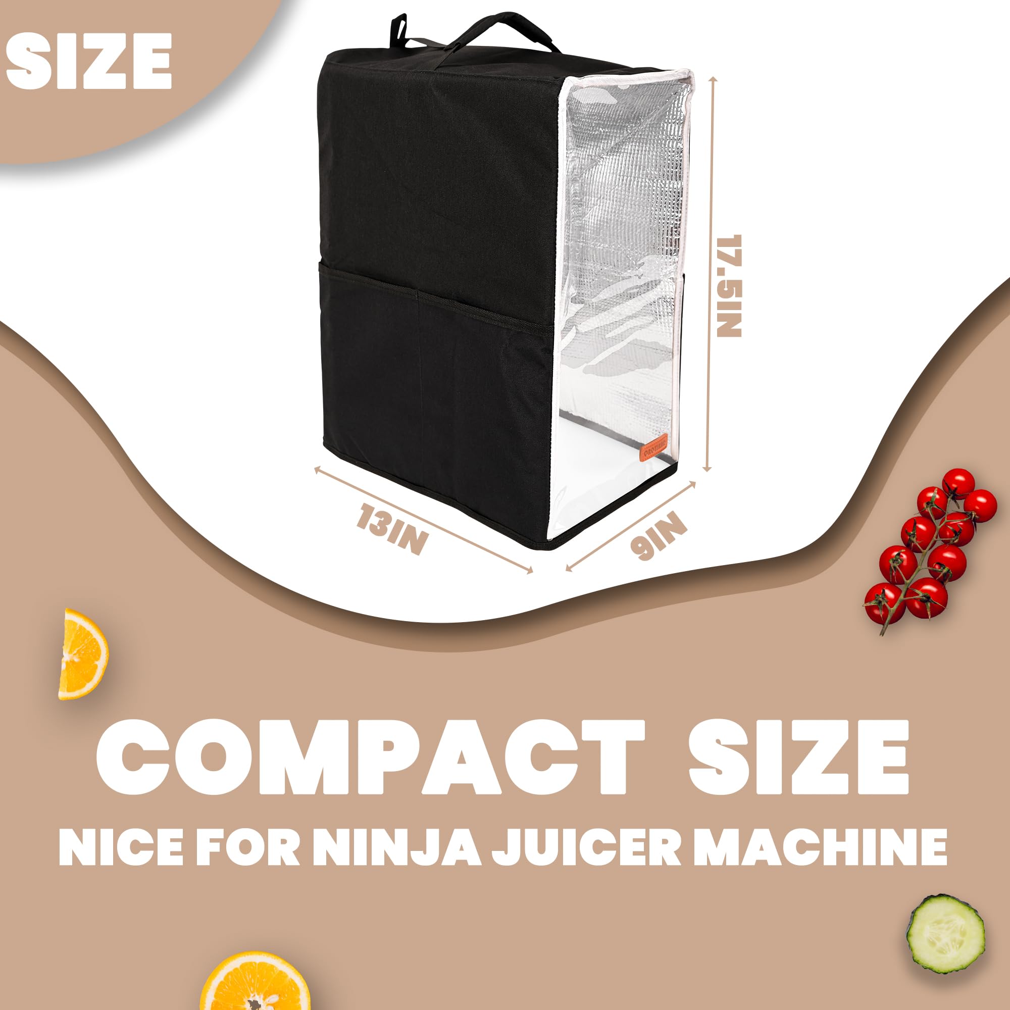 Ninja JC151 Juicer Dust Cover - Black NeverClog Cold Press Juicer Compatible Dust Protector with Hanging Strap | Perfect for Kitchen Countertop Storage & Travel Use