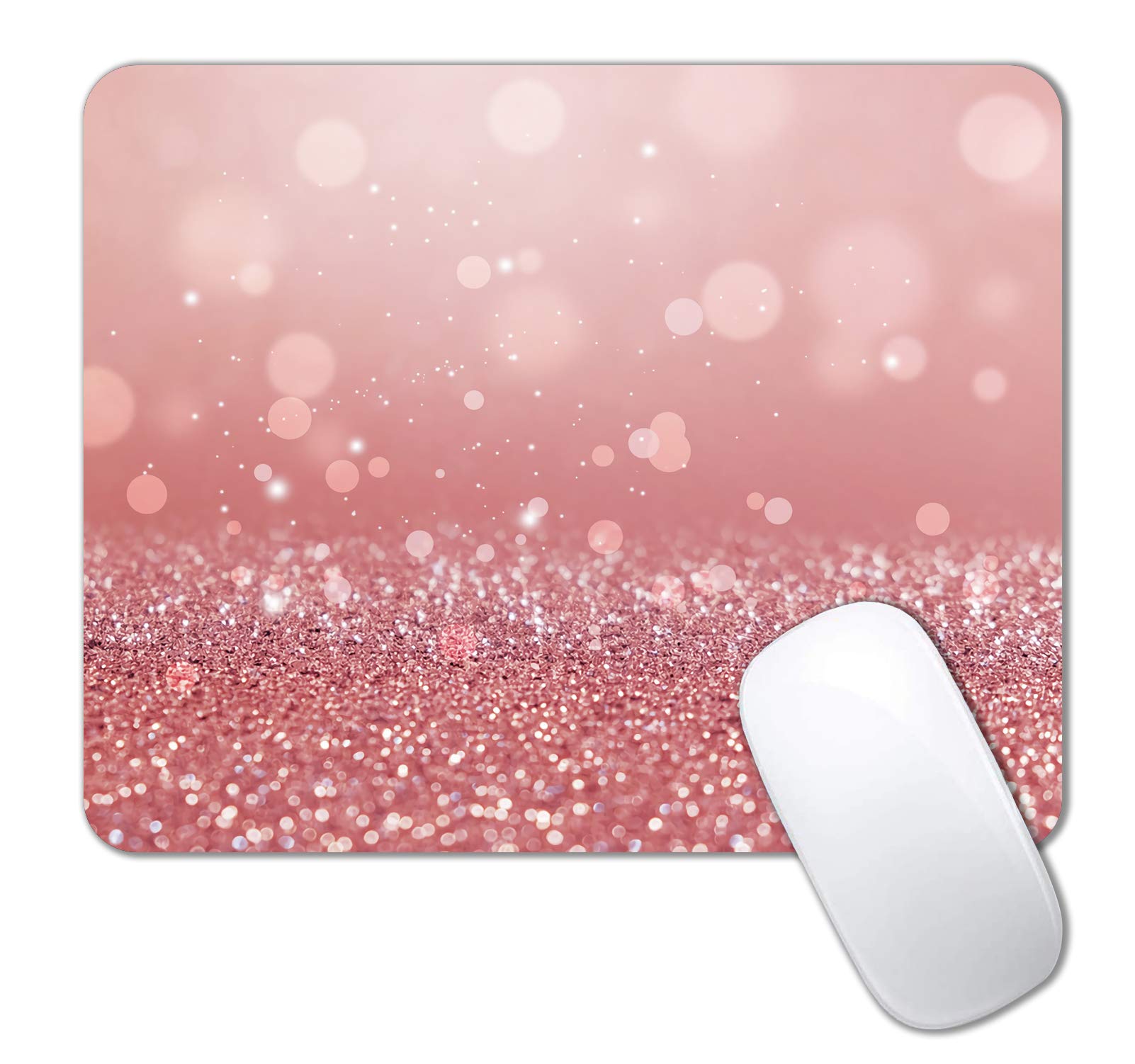 Rose Gold Glitter Mouse Pad for Girls - Custom Pretty Mouse Pads with Designs, Anti-Slip Rubber Base for Laptop & PC - Perfect for Office, Gaming & Home Use