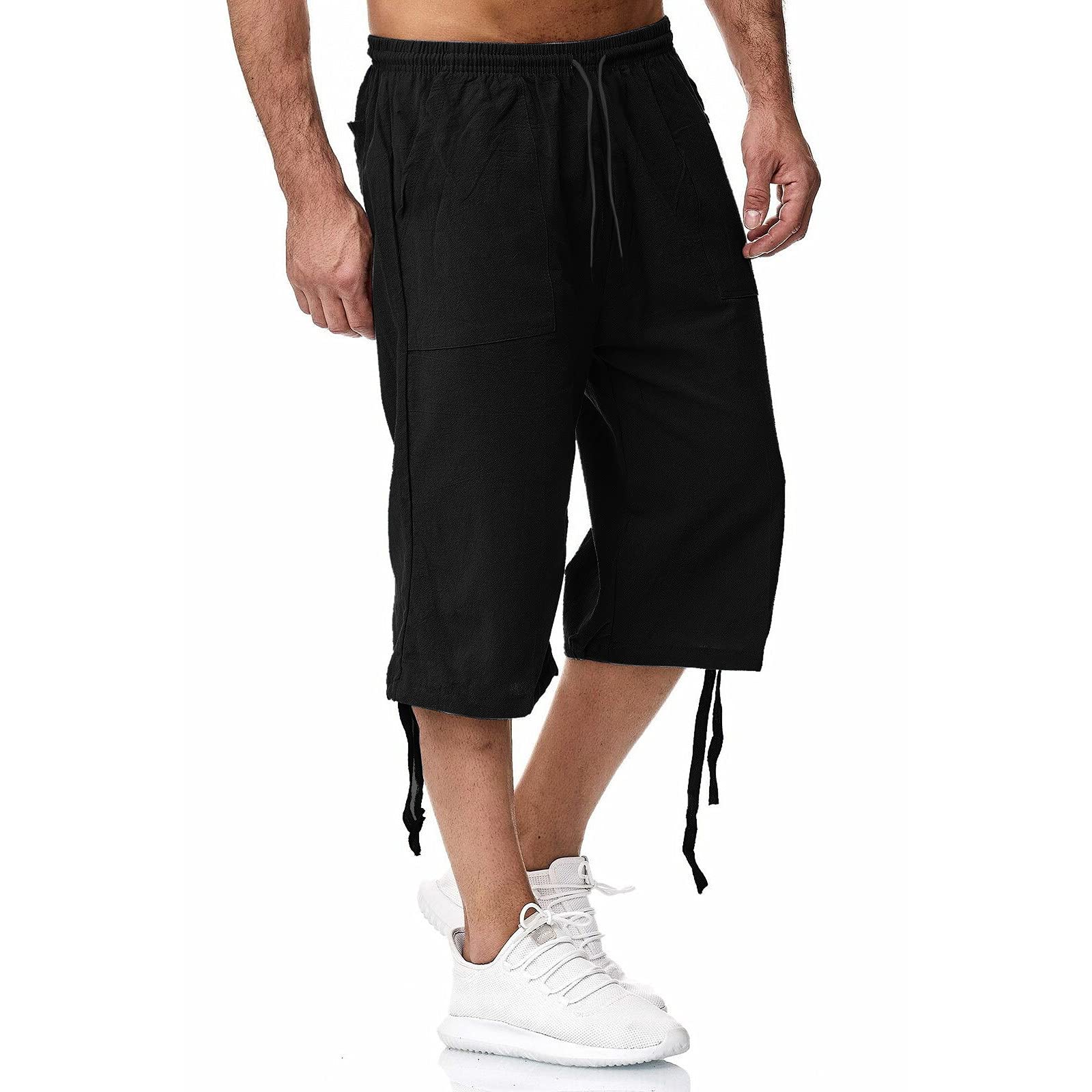 Men's Summer Work Pants - Breathable Cotton Linen Trousers for Jogging, Sports & Outdoor Activities | Comfortable Cropped Casual Pants for Work, Hiking & Daily Wear