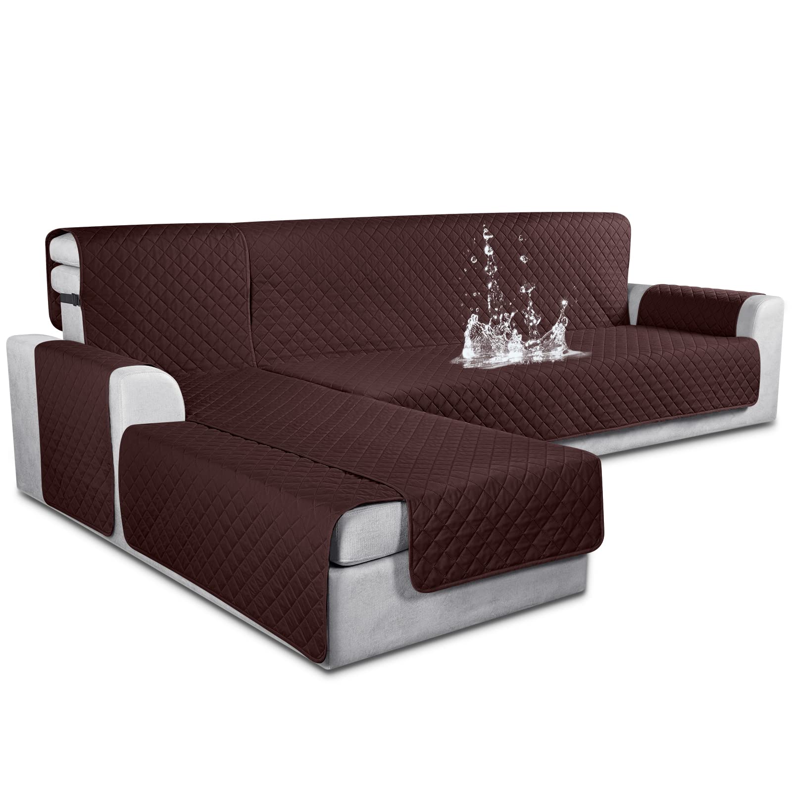 100% Waterproof L-Shaped Sectional Sofa Covers - 3-Piece Set for Chaise Lounge | Pet & Kid Friendly | Large Chocolate Brown | Perfect for Living Room, Family Room & Home Theater