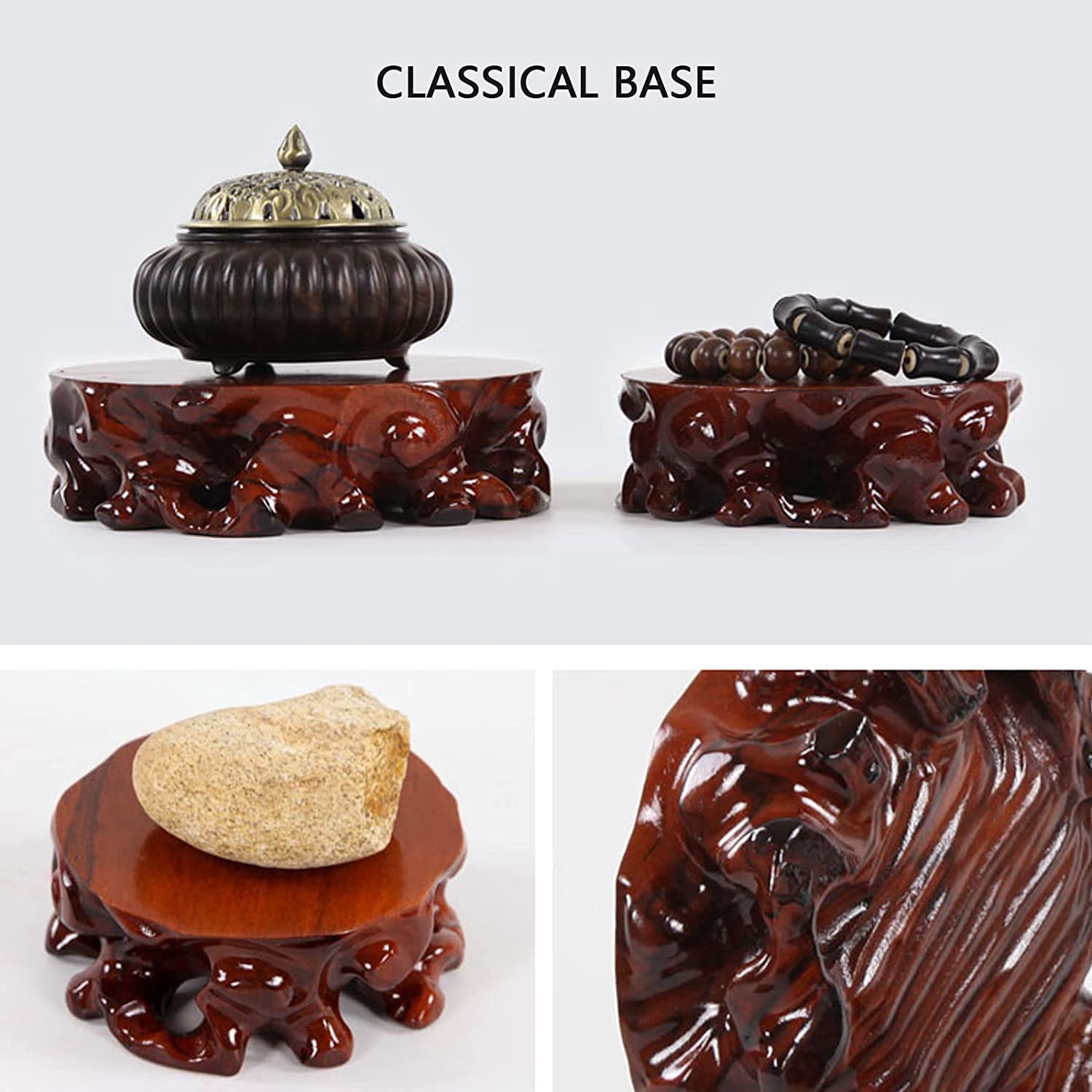 Handcrafted Round Wood Pedestal Stand - 15cm/5.9in Mini Riser, Tree Root Carved Stool for Teapot Display, Art Vase Base, Home Decor & Statue Stand - Perfect for Living Room, Office & Zen Decor