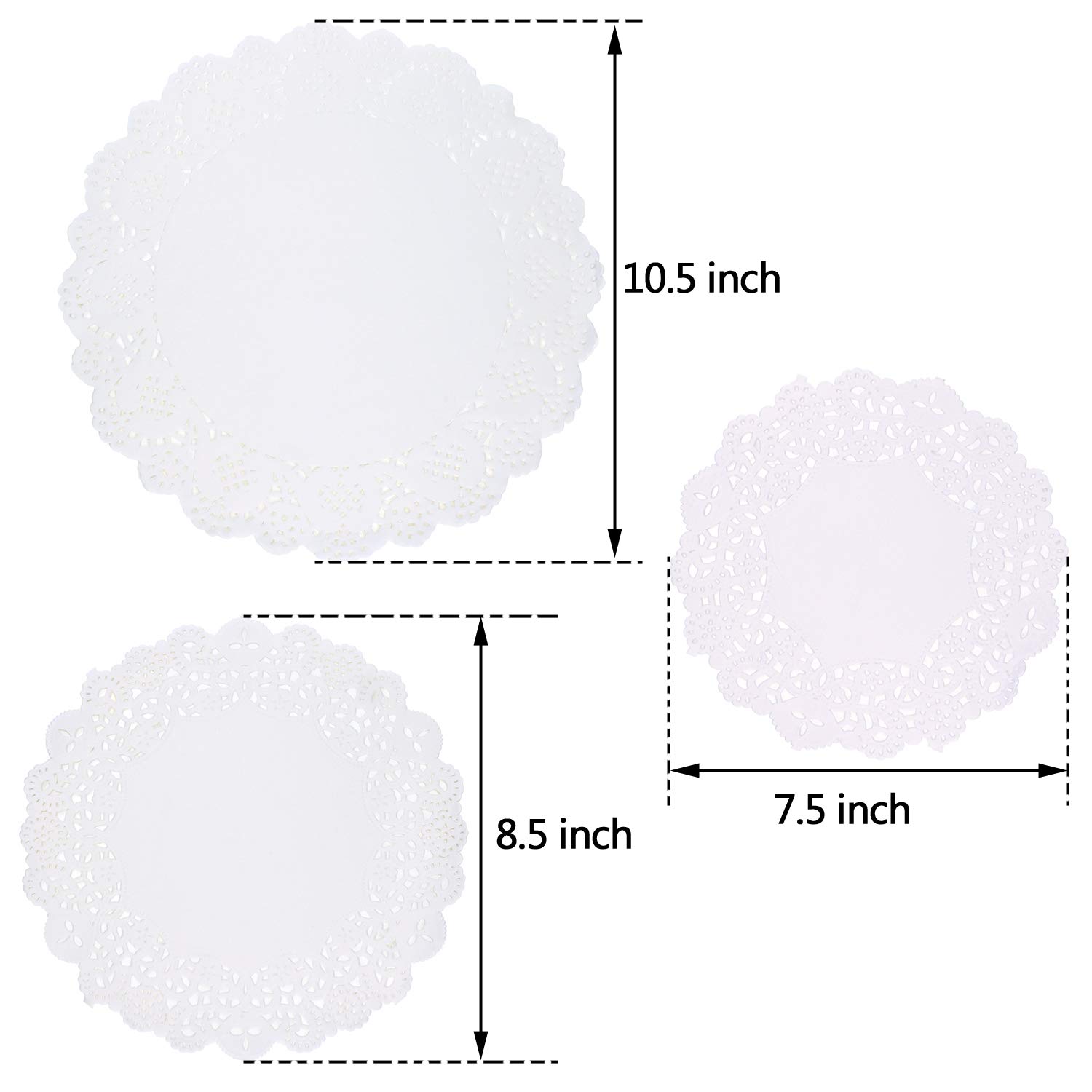 45PCS Disposable Lace Paper Doilies - 7.5, 8.5, 10.5 Inch Round Cake Dessert Plates Decorations for Wedding, Christmas, Tea Party, Holiday Table Setting, Crafts, Gift Wrapping & Serving Tray Liners