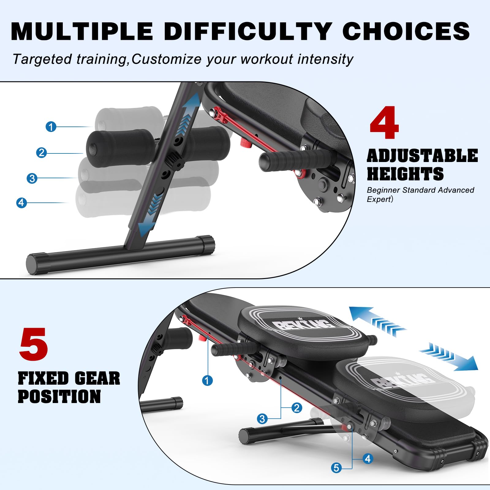 BEKING Adjustable Ab Trainer Machine - Foldable Ab Cruncher for Core Strength Training & Home Gym Workouts | Perfect for Abs, Obliques & Full-Body Exercises at Home