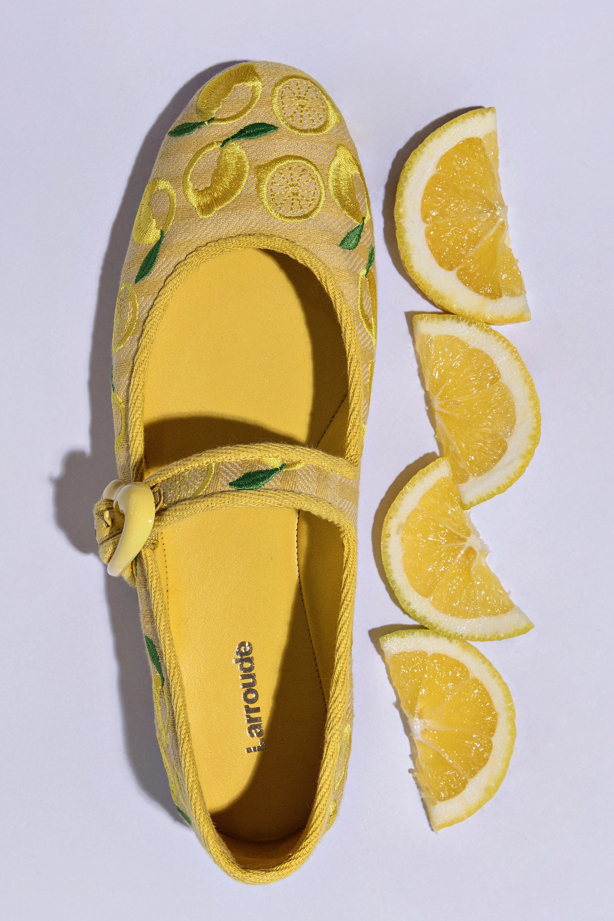 Verona Women's Ballet Flats - Sunrise Striped Fabric & Sicilian Lemon Embroidery | Comfortable Slip-On Shoes for Work, Travel & Casual Outfits