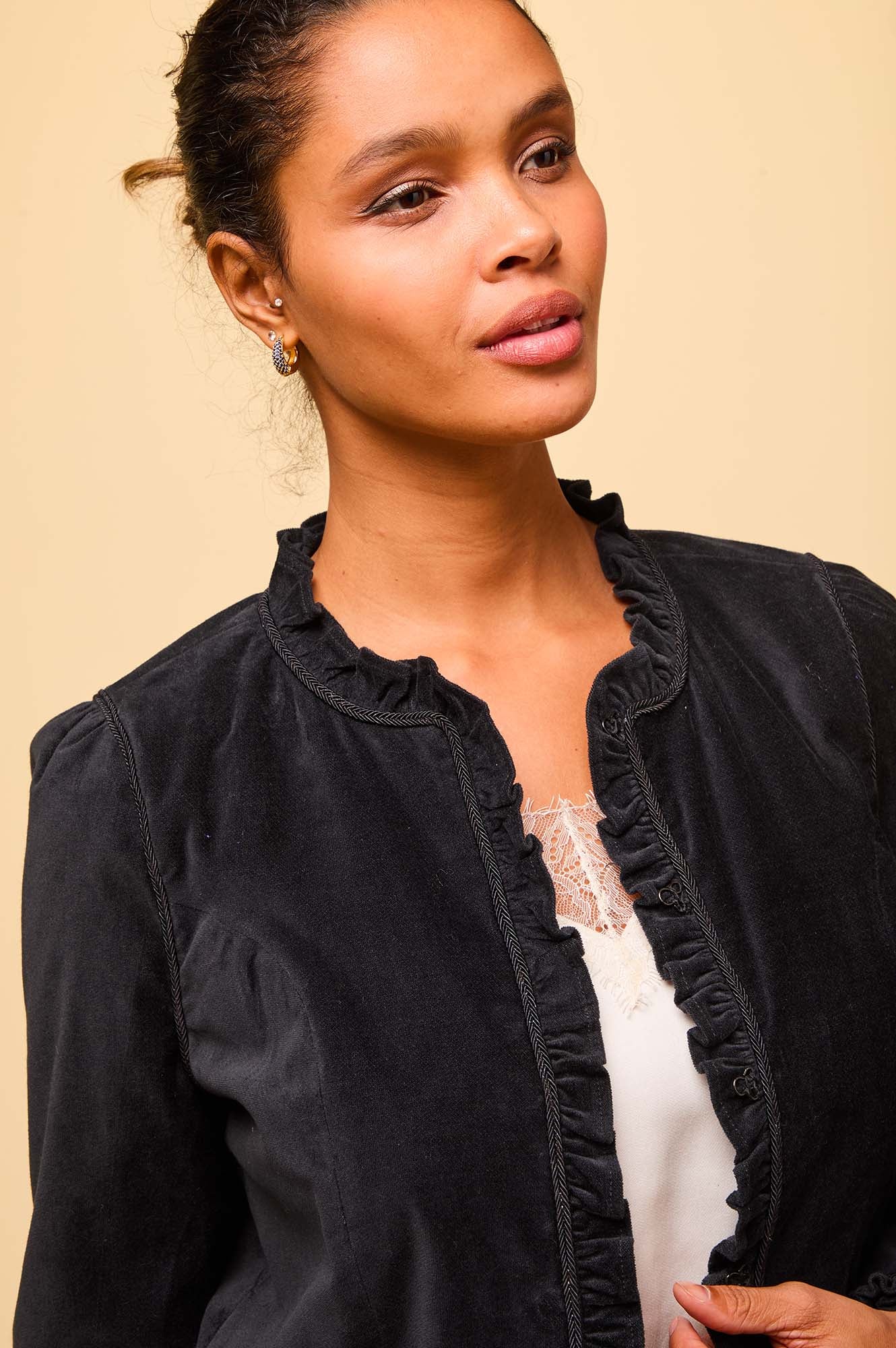Frances Corduroy Jacket for Women | Black Cotton Corduroy Jacket with Button Front | Casual Fall & Winter Outerwear for Everyday Wear