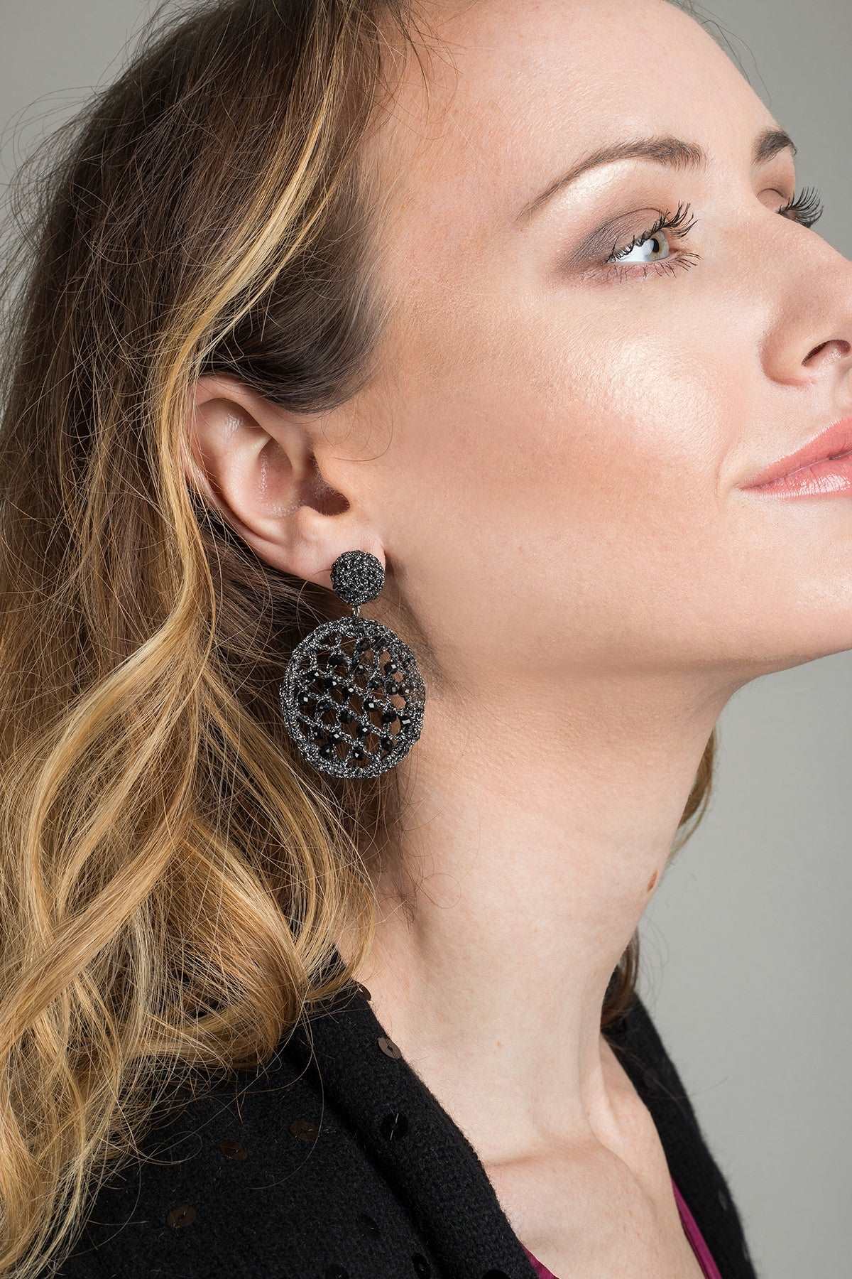 Sparkling Black Crystal Crochet Earrings for Women - Elegant Handmade Dangle Earrings for Parties, Weddings & Special Occasions
