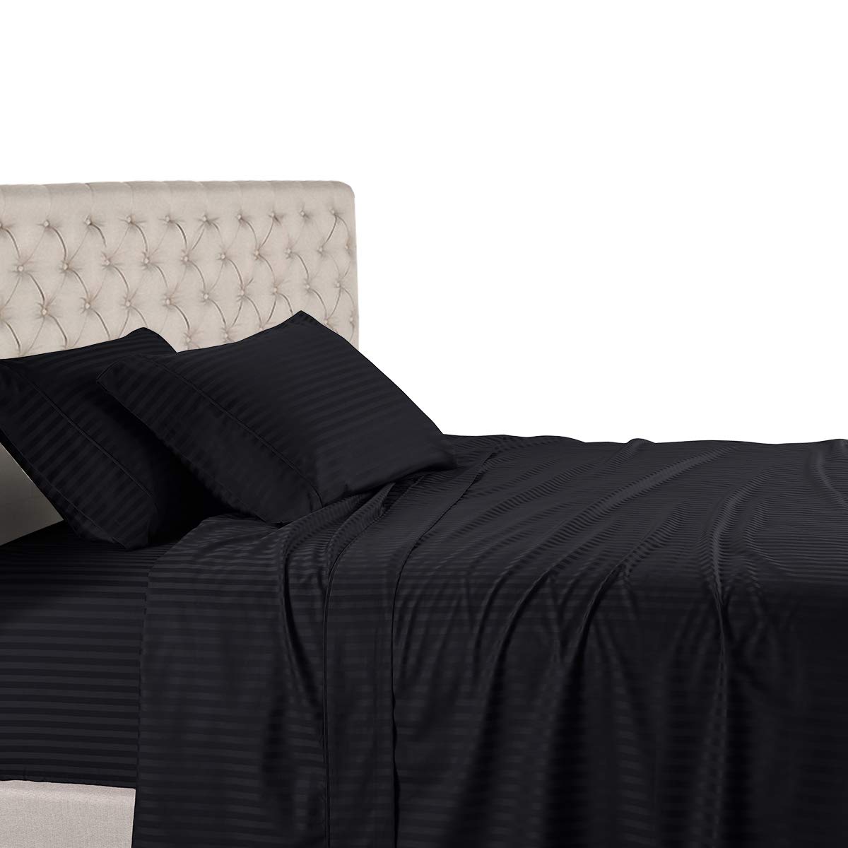 Royal Hotel Stripe Sheets - Split Queen Adjustable Bed Sheet Set - 5PC 100% Cotton 600 Thread Count Deep Pocket - Black - Perfect for Adjustable Beds, Guest Rooms & Luxury Hotels