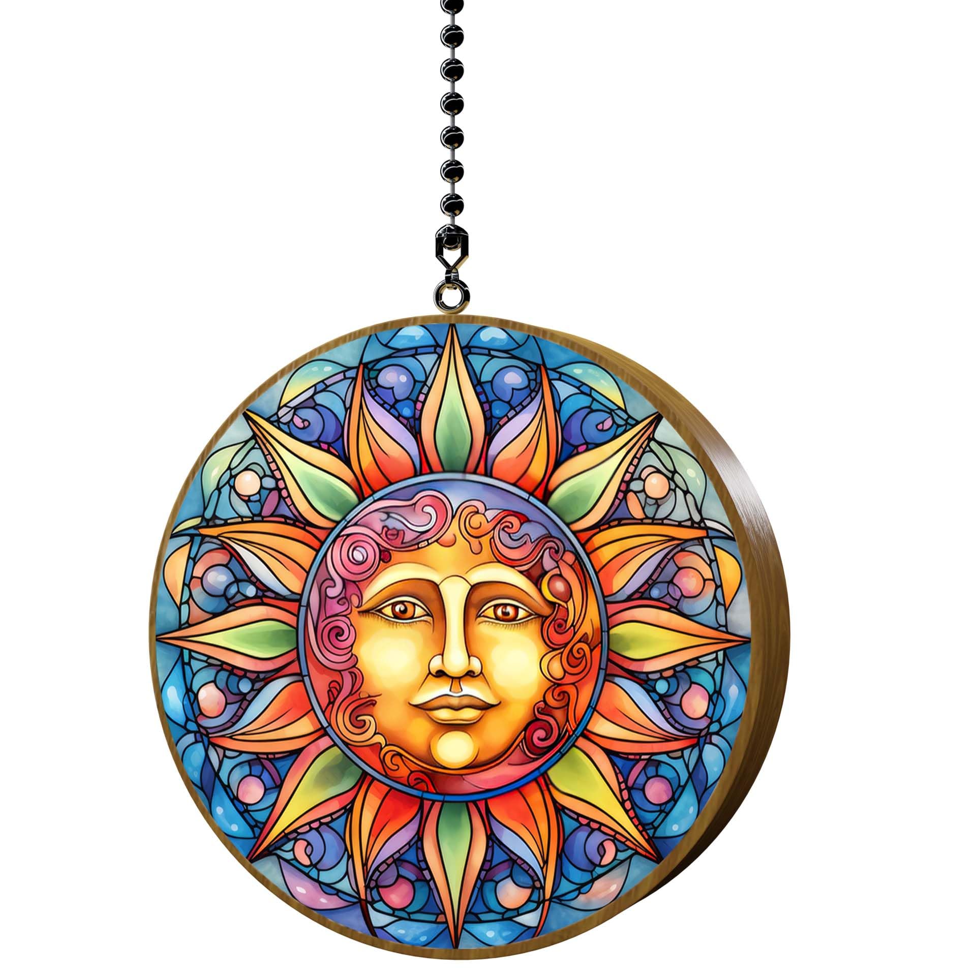 Celestial Sun Burst Hardwood Ceiling Fan Light Pull - Handcrafted Wooden Switch Chain for Vintage & Boho Home Decor | Perfect for Bedroom, Living Room & Porch Lighting Fixtures