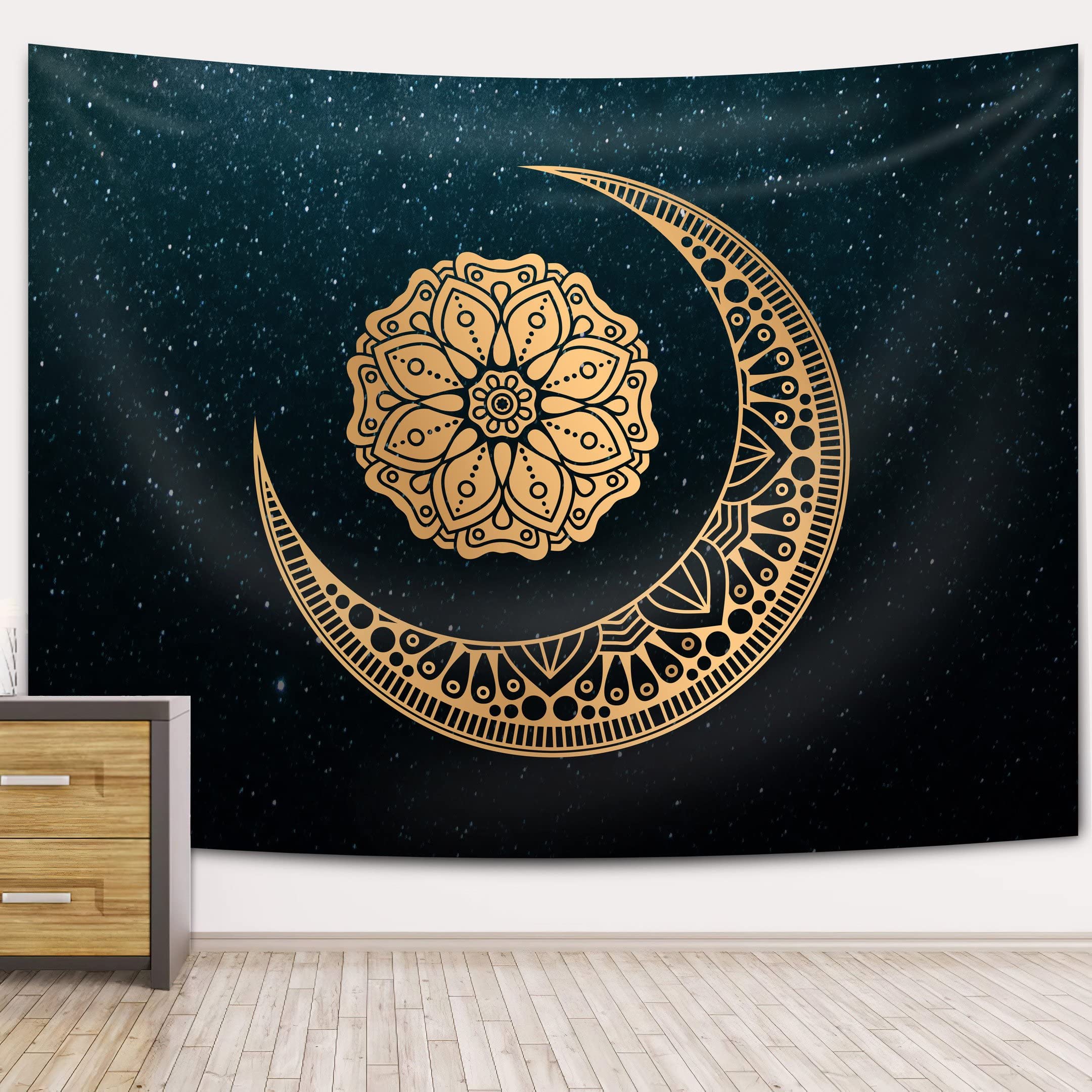 Moon & Sun Mandala Tapestry - 70x65 Inches Hippie Boho Wall Hanging for Bedroom, Dorm, Living Room Decor - Perfect for Meditation Spaces & Yoga Studios