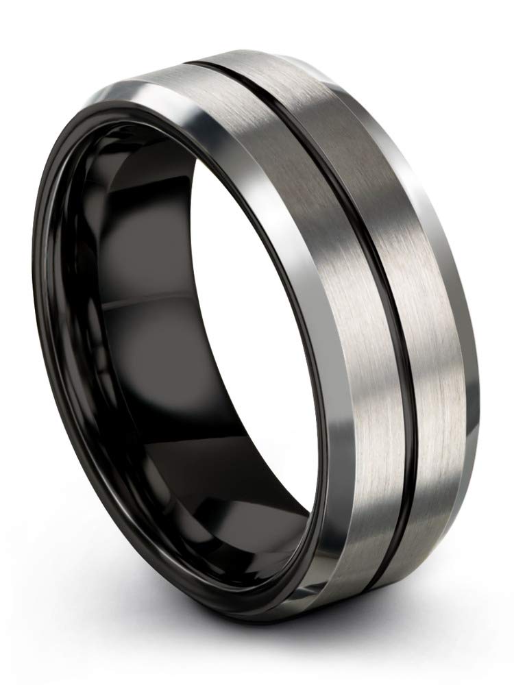 8mm Tungsten Carbide Wedding Band Ring for Men & Women - Blue Black Center Line, Beveled Edge, Brushed & Polished Finish - Custom Engraved Anniversary & Engagement Ring - Perfect for Weddings, Proposals & Special Occasions