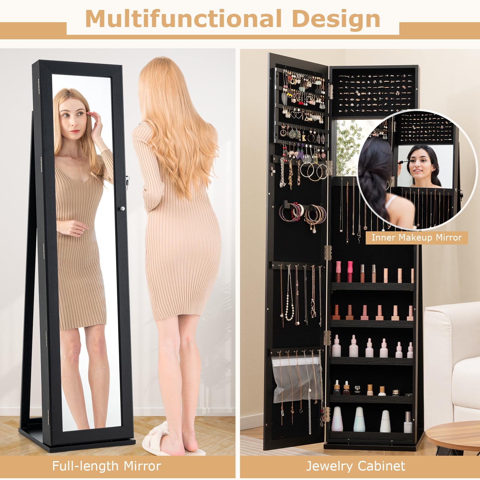 Charmaid Jewelry Armoire Cabinet with Full-Length Mirror - 62