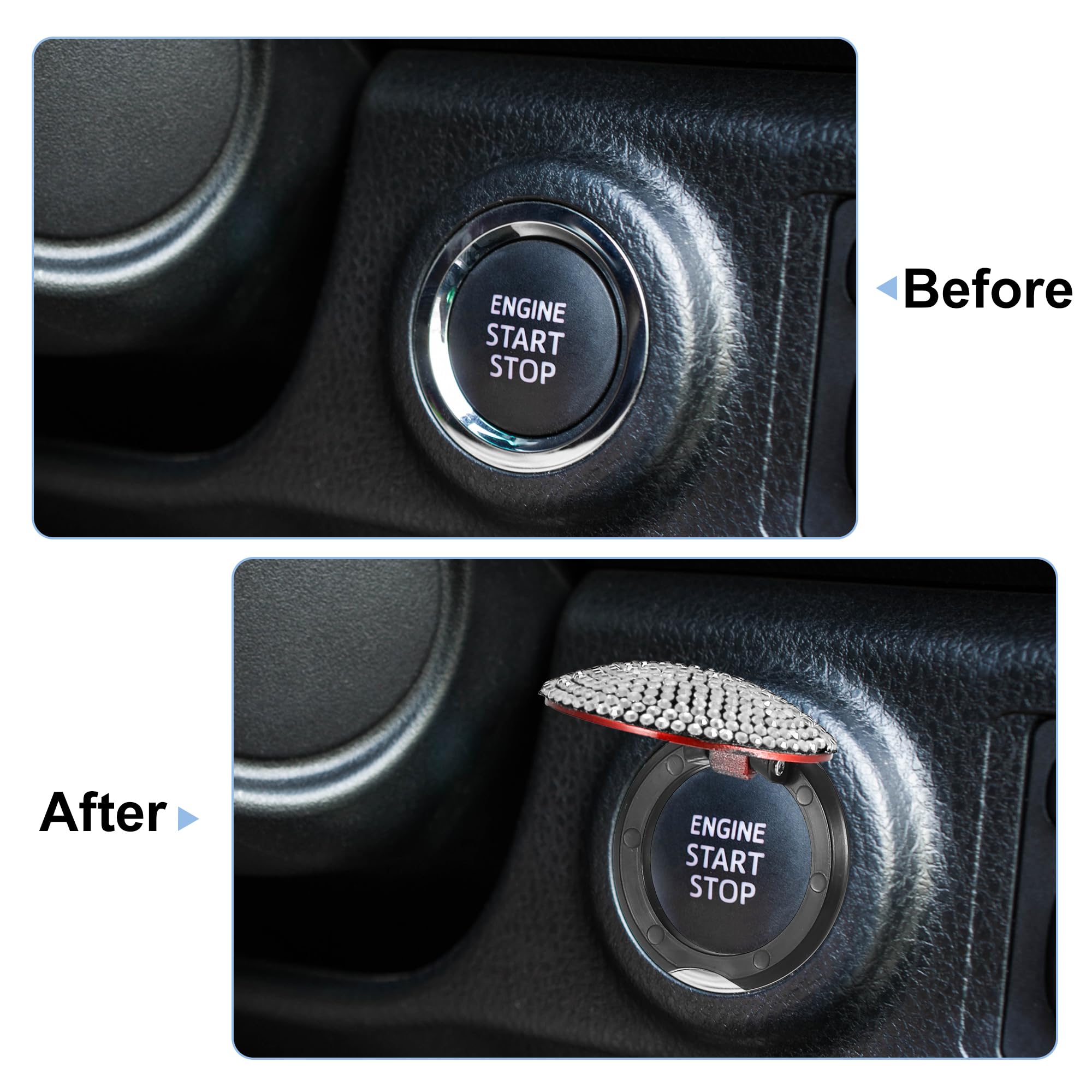 X AUTOHAUX Bling Car Start Stop Engine Button Cover - White Rhinestone Anti-Scratch Universal Decorative Ring for Ignition Protection | Stylish Upgrade for Luxury Cars, Sports Vehicles & Daily Commutes