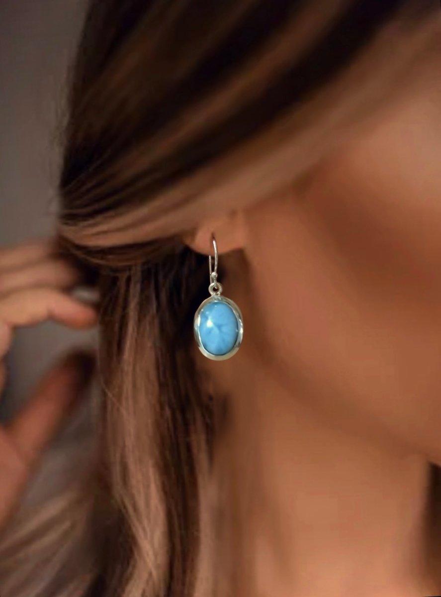 Laihas Classic Chic Oval Larimar Earrings for Women – Handmade Sterling Silver Dangle Earrings – Perfect for Parties, Weddings & Everyday Wear