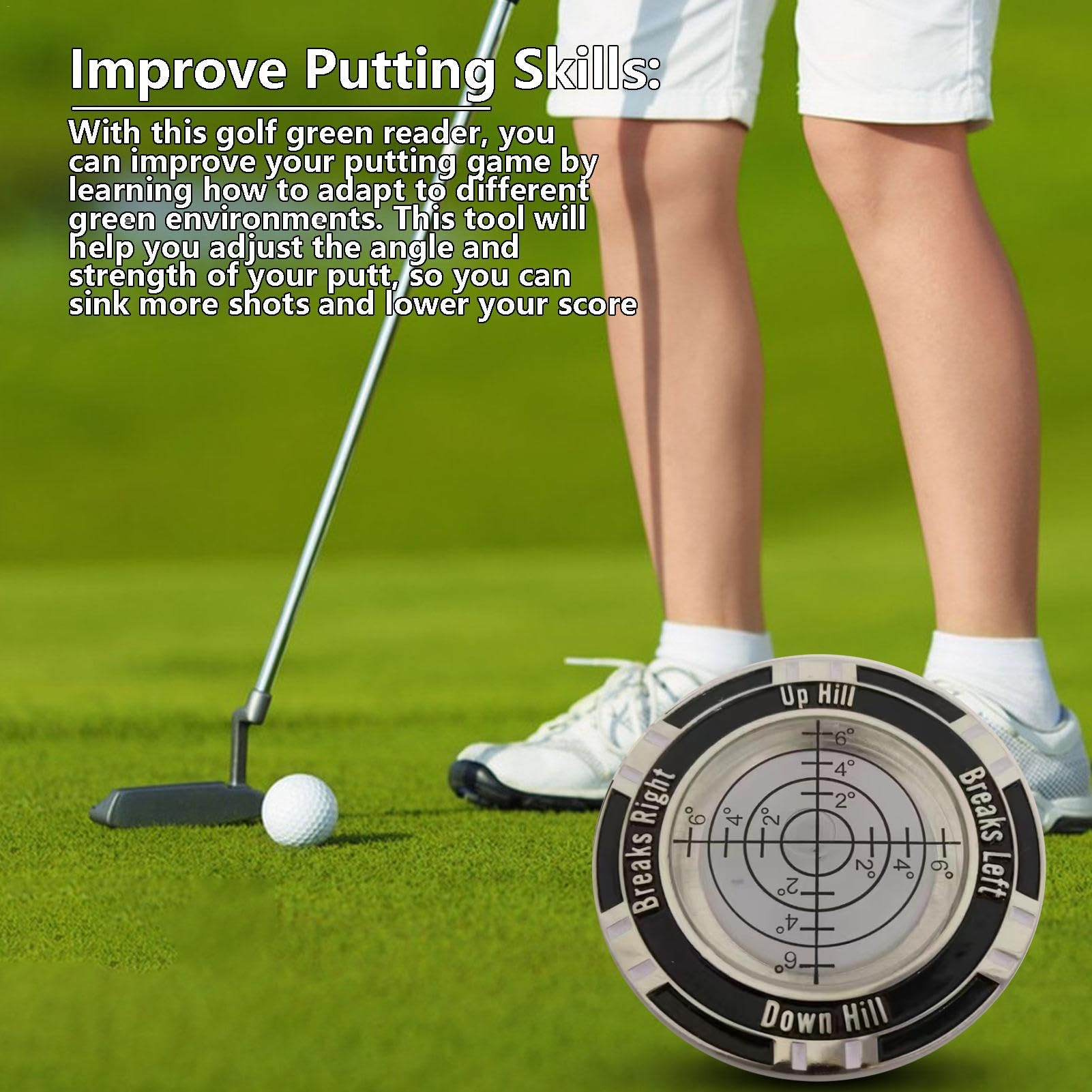 GEUGECY Golf Green Reader & Ball Marker - Professional Golf Green Reading Tool with Clear Markings, Compact & Easy to Use for Accurate Putting on Greens | Perfect for Practice, Tournaments & Improving Your Golf Game