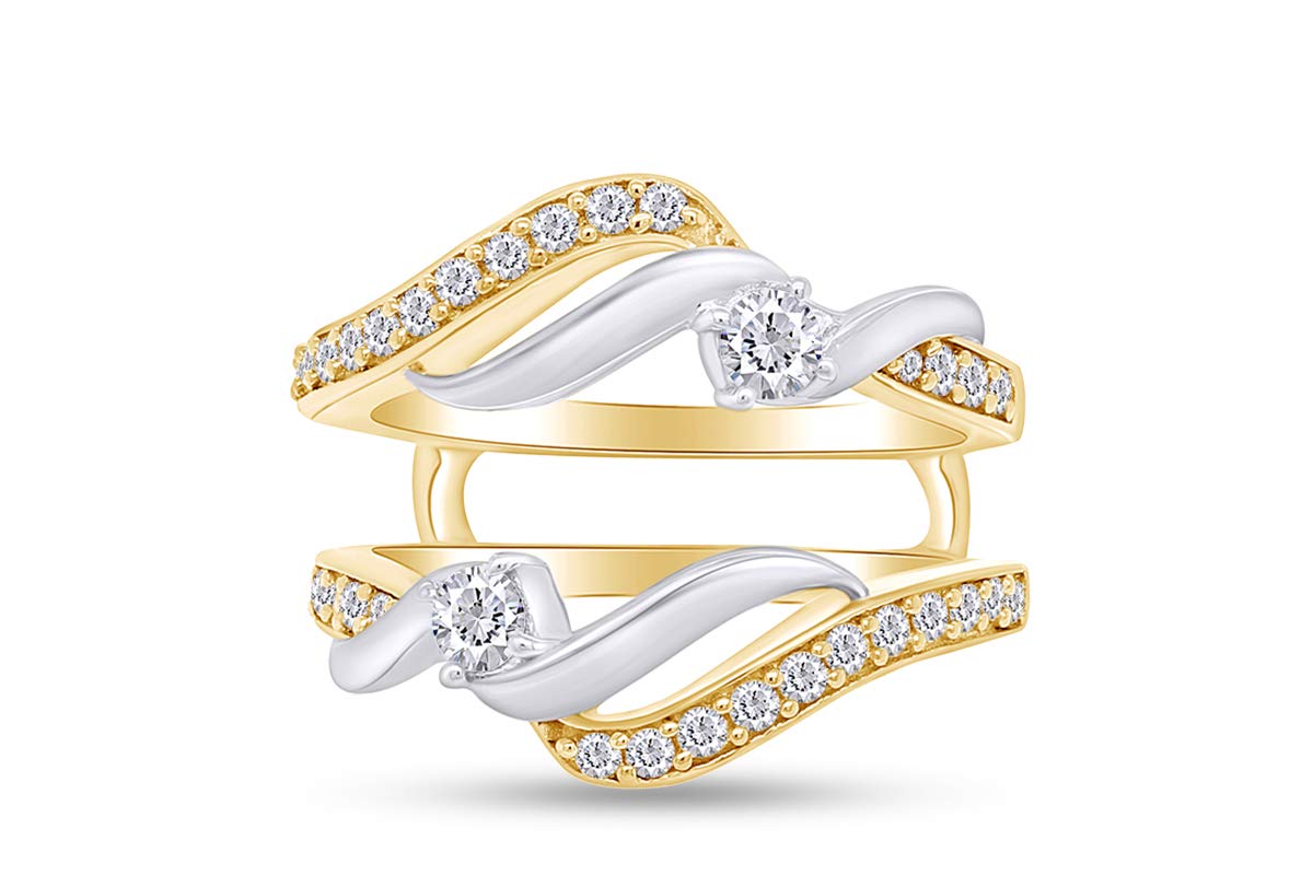 1/2 Carat Natural Diamond Two-Tone Wedding Band Ring Guard Enhancer in 14k Gold Over Sterling Silver (I-J Color, I2-I3 Clarity) - Perfect for Bridal Jewelry, Anniversary Gifts & Special Occasions