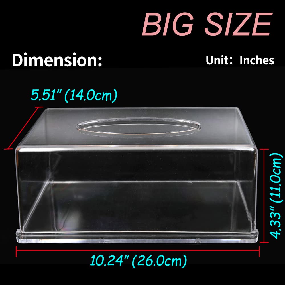 Clear Acrylic Rectangular Tissue Box Holder - Large Square Cover for Bathroom, Kitchen & Car - Stylish Dryer Sheet Dispenser for Home & Office Organization