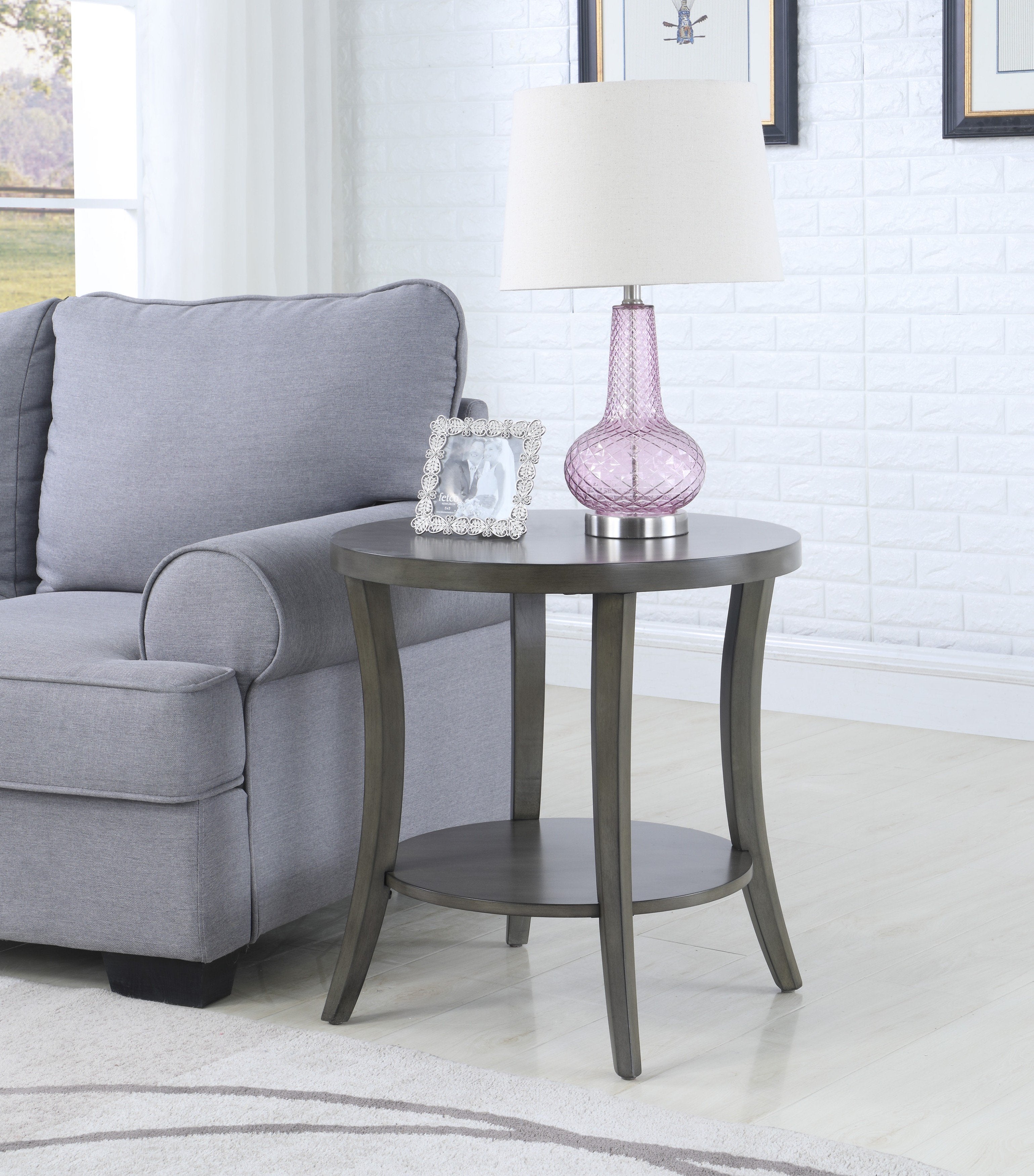 Roundhill Furniture Perth Contemporary Oval Shelf End Table - Modern Gray Side Table for Living Room, Bedroom & Office - Stylish Storage & Display Solution