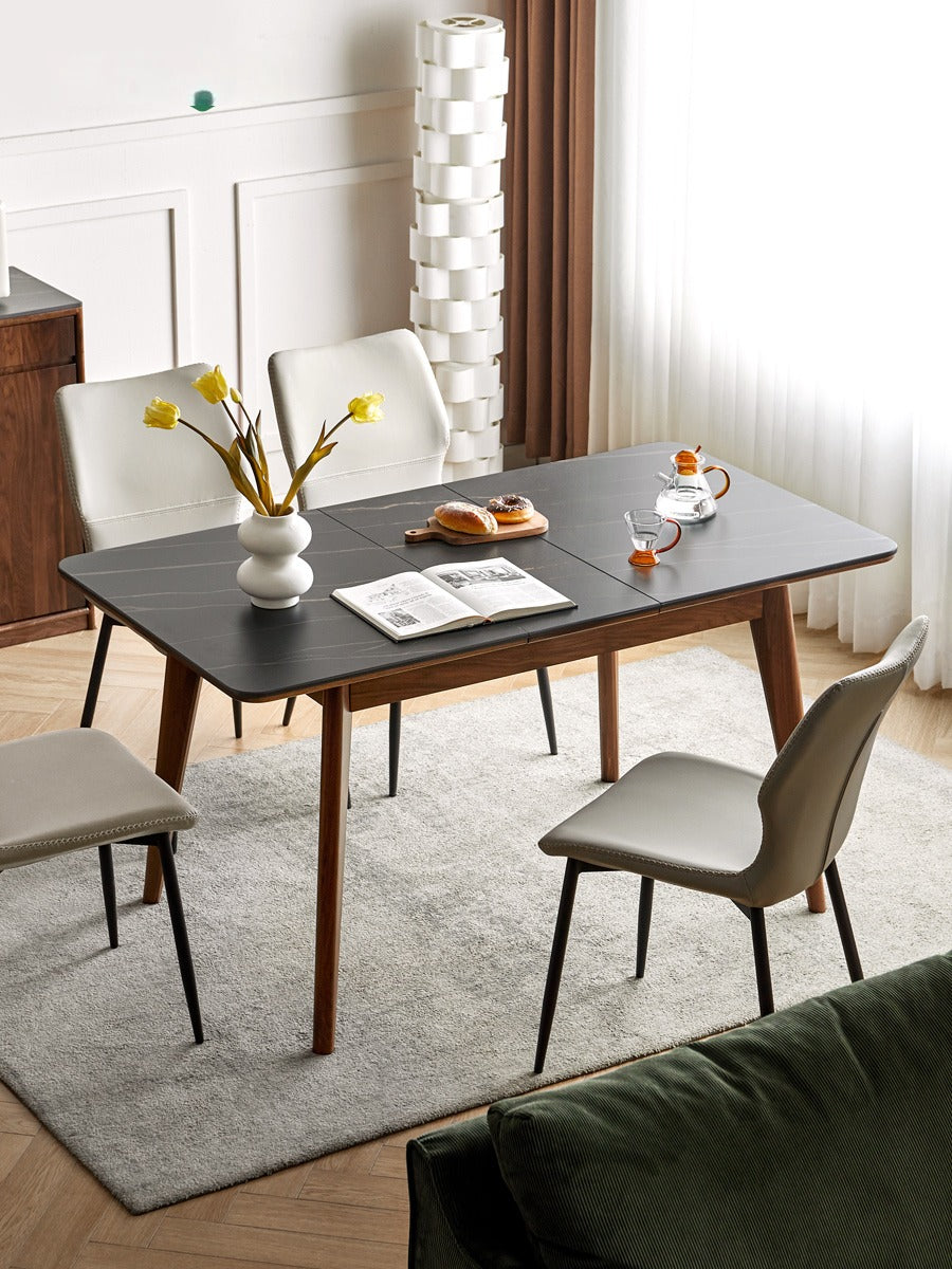 Premium Black Walnut & Ash Solid Wood Extendable Dining Table - Expandable Rock Slab Design for Modern Farmhouse, Rustic Kitchen & Open Concept Dining Rooms