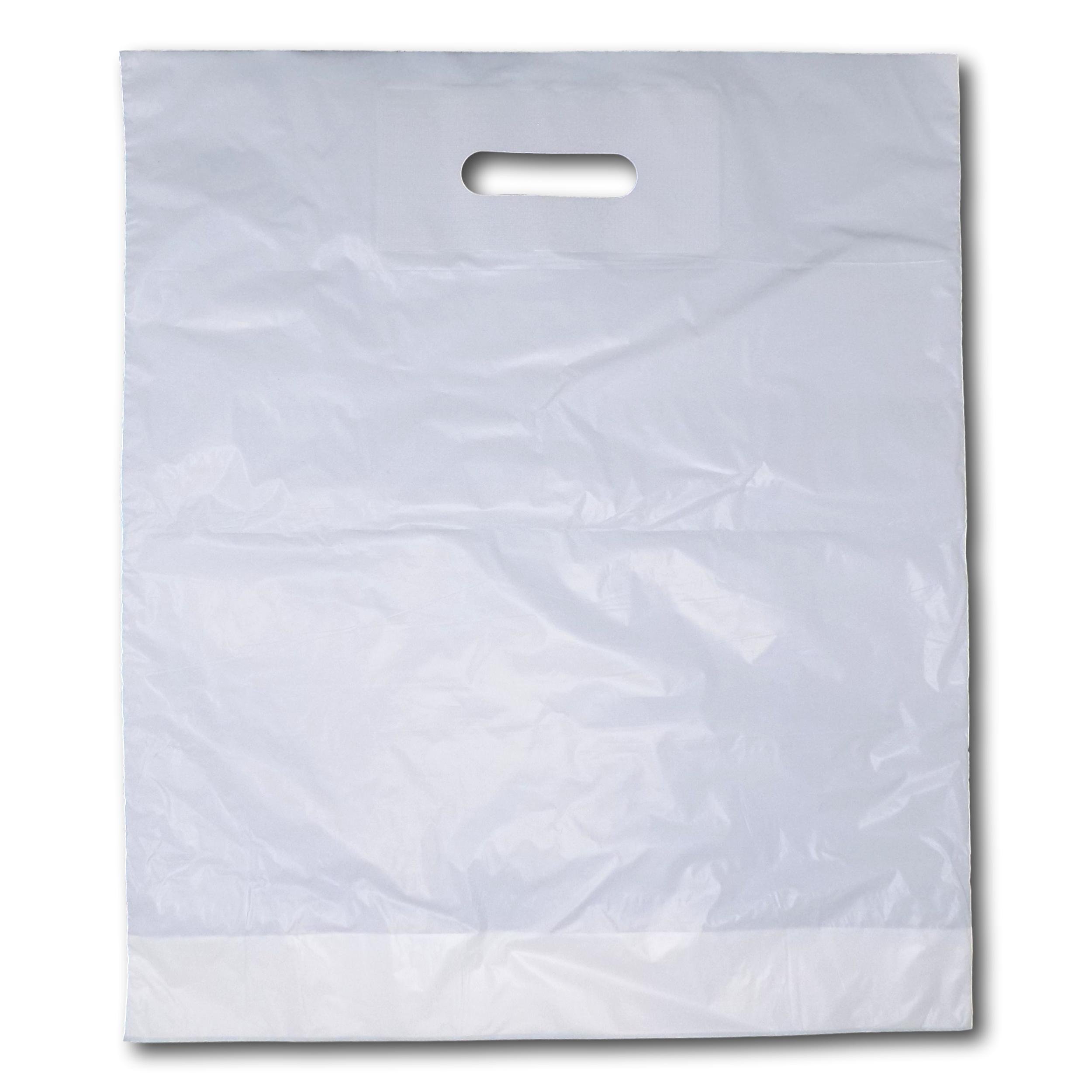 500 Medium Strong White Patch Handle Plastic Carrier Bags - Durable Shopping Bags for Retail, Grocery & Gift Packaging - Perfect for Stores, Parties & Eco-Friendly Shopping