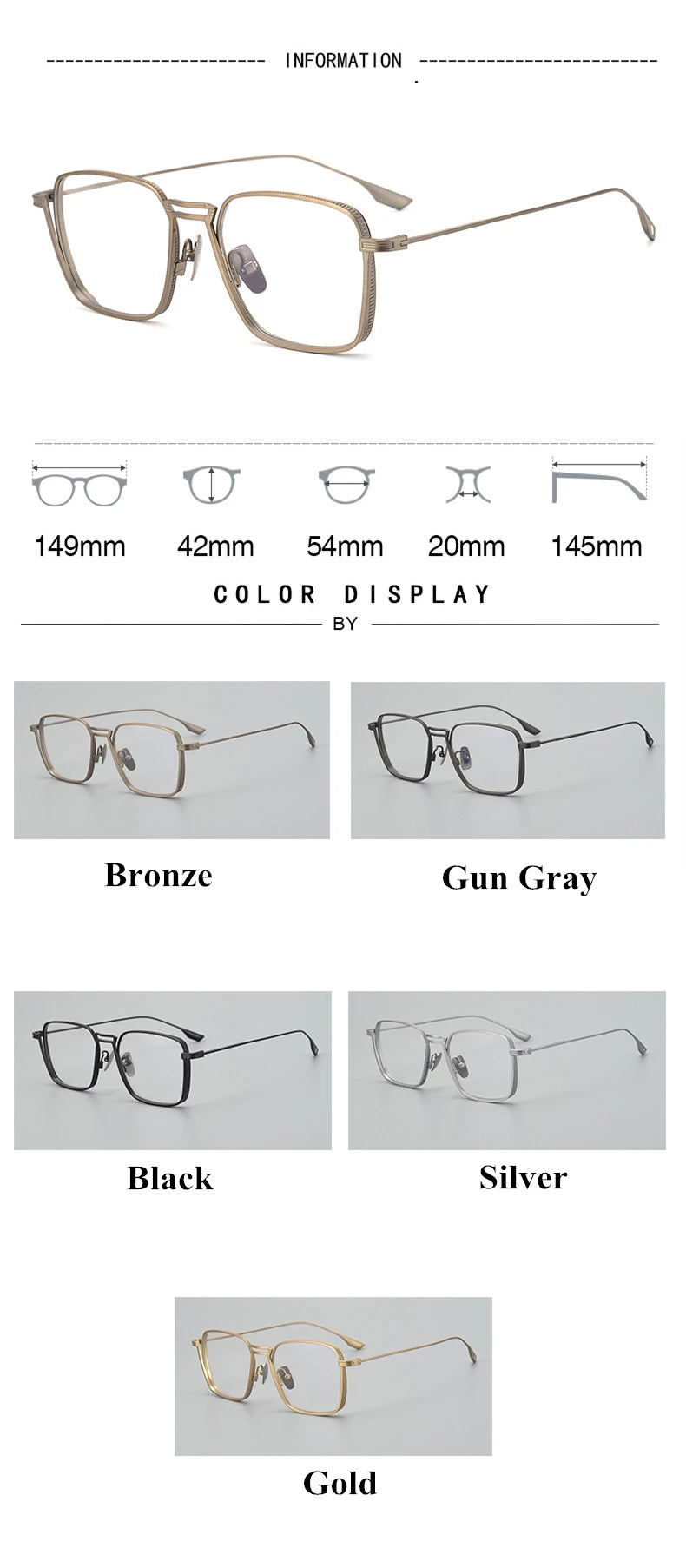 Stylish Black Unisex Titanium Square Eyeglasses Frame 94125 - Perfect for Work, Reading & Fashion Accessories