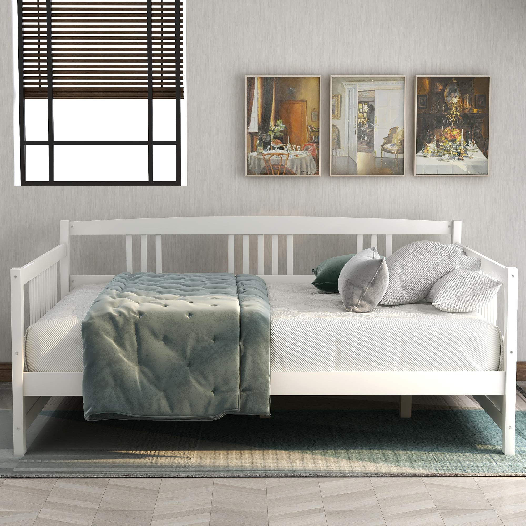 P PURLOVE Multifunctional Wood Full Size Daybed - Convertible Sofa Bed Frame for Kids & Adults, Modern Sleeper for Bedroom, Living Room & Guest Room - Perfect for Small Spaces, Sleepovers & Home Office Napping
