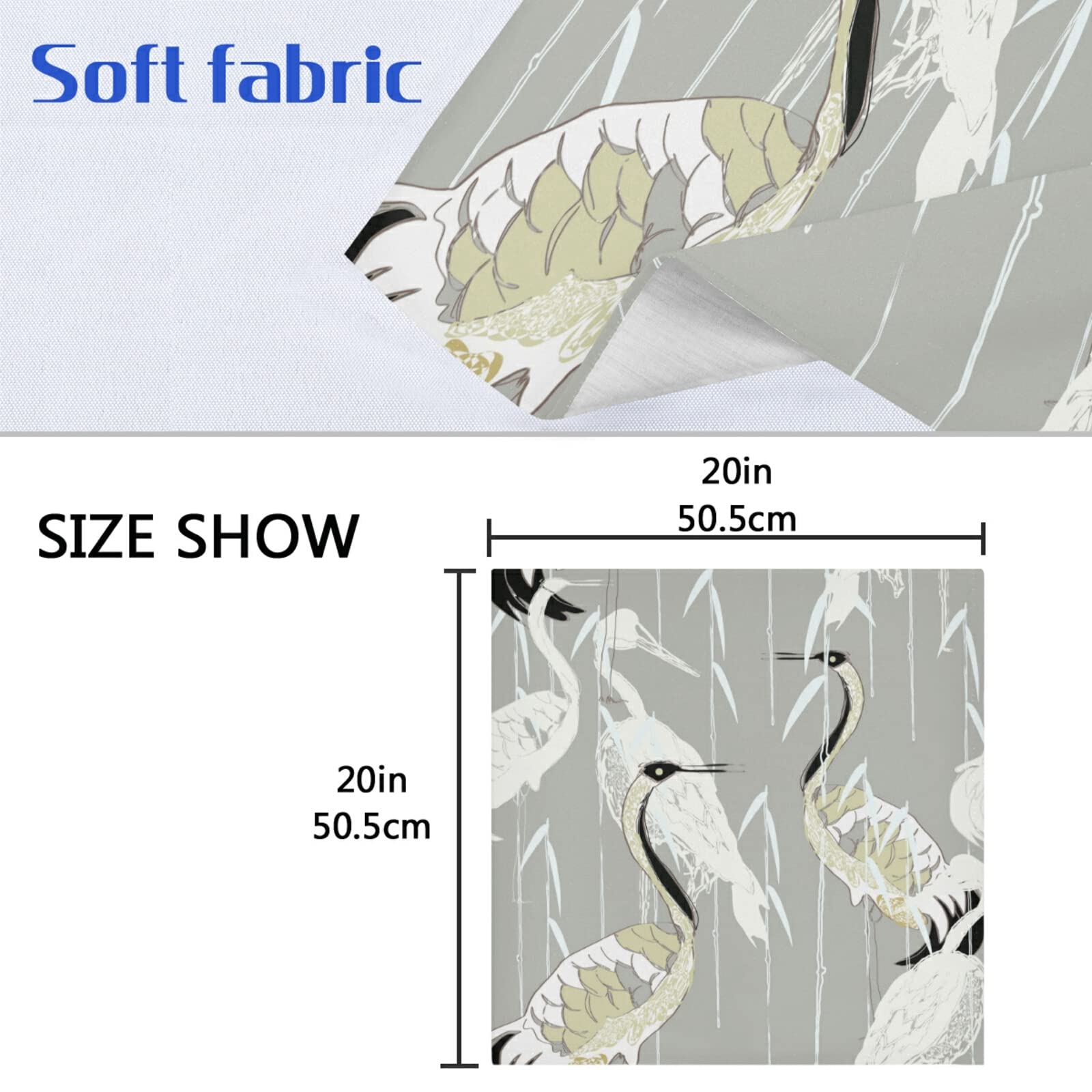 Susiyo Beige & White Heron Print Cloth Napkins - Set of 6 Reusable 20x20 Inch Dinner Napkins for Family Dinners, Weddings, Restaurants | Eco-Friendly Table Linens for Formal Dining & Special Occasions