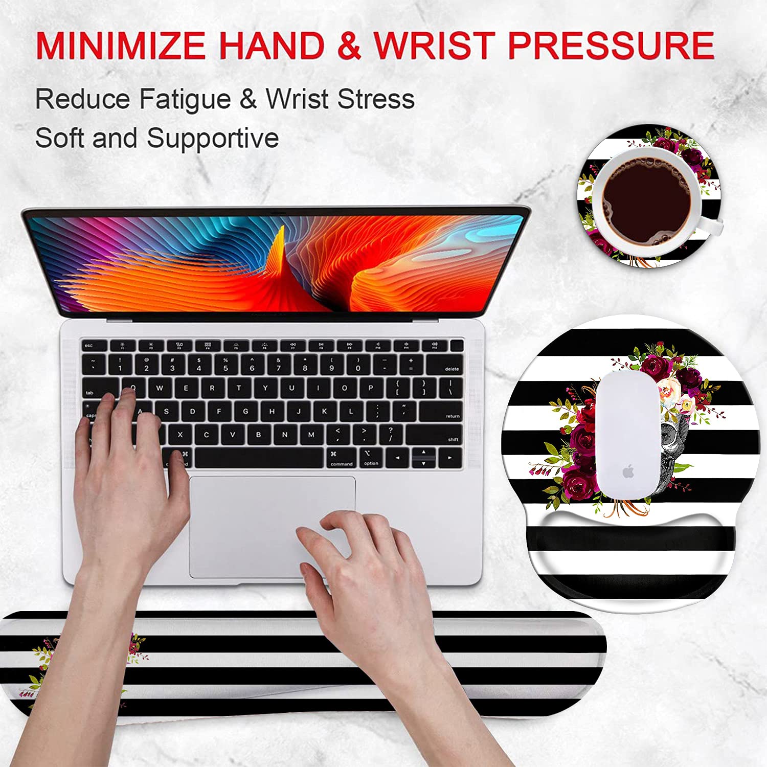 Ergonomic Mouse Pad & Wrist Rest Set for Office & Gaming - Pain Relief
