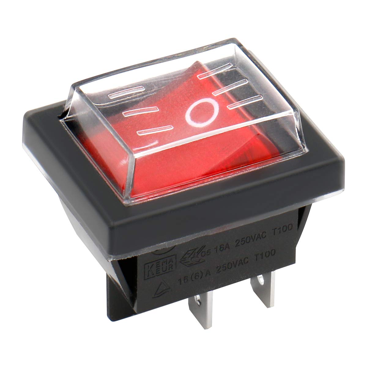 DPST Rocker Switch ON-OFF 16A 250VAC 4 Terminals with Red Light & Waterproof Cover - Ideal for Marine, RV & Industrial Equipment