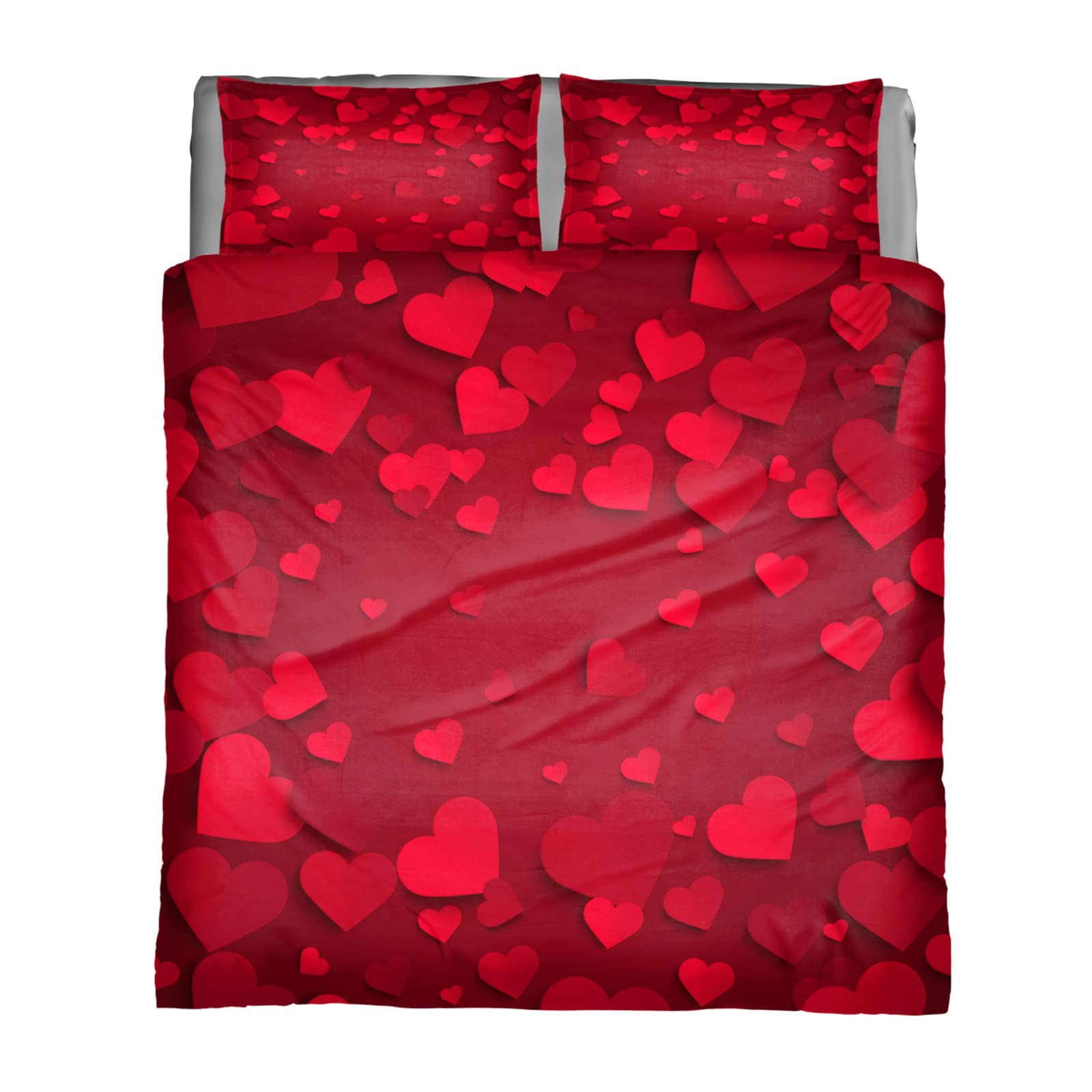 3-Piece Valentine's Day Heart Print Bedding Set - Queen Size Comforter with 2 Pillowcases | Soft, Skin-Friendly All-Season Bedding for Men & Women | Perfect for Romantic Bedrooms, Guest Rooms & Cozy Home Decor