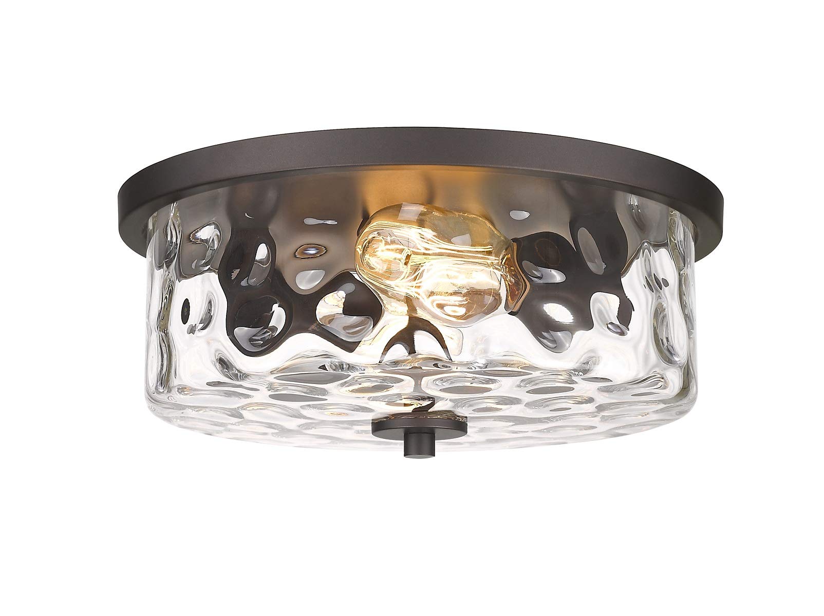 Odeums 2-Light Indoor Flush Mount Ceiling Fixture - Antique Bronze Finish with Clear Hammered Glass - Perfect for Living Room, Bedroom, Hallway & Porch Lighting