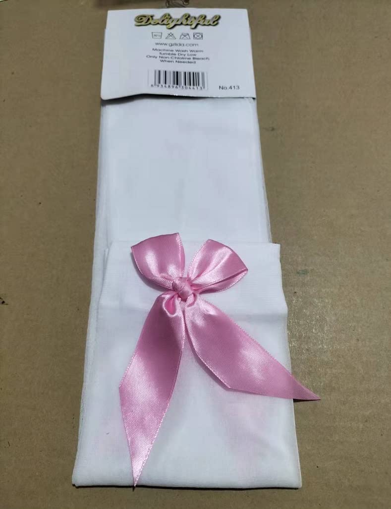 Elegant White Knee High Stockings with Pink Bow - Perfect for Cosplay, Lingerie & Fashion Outfits