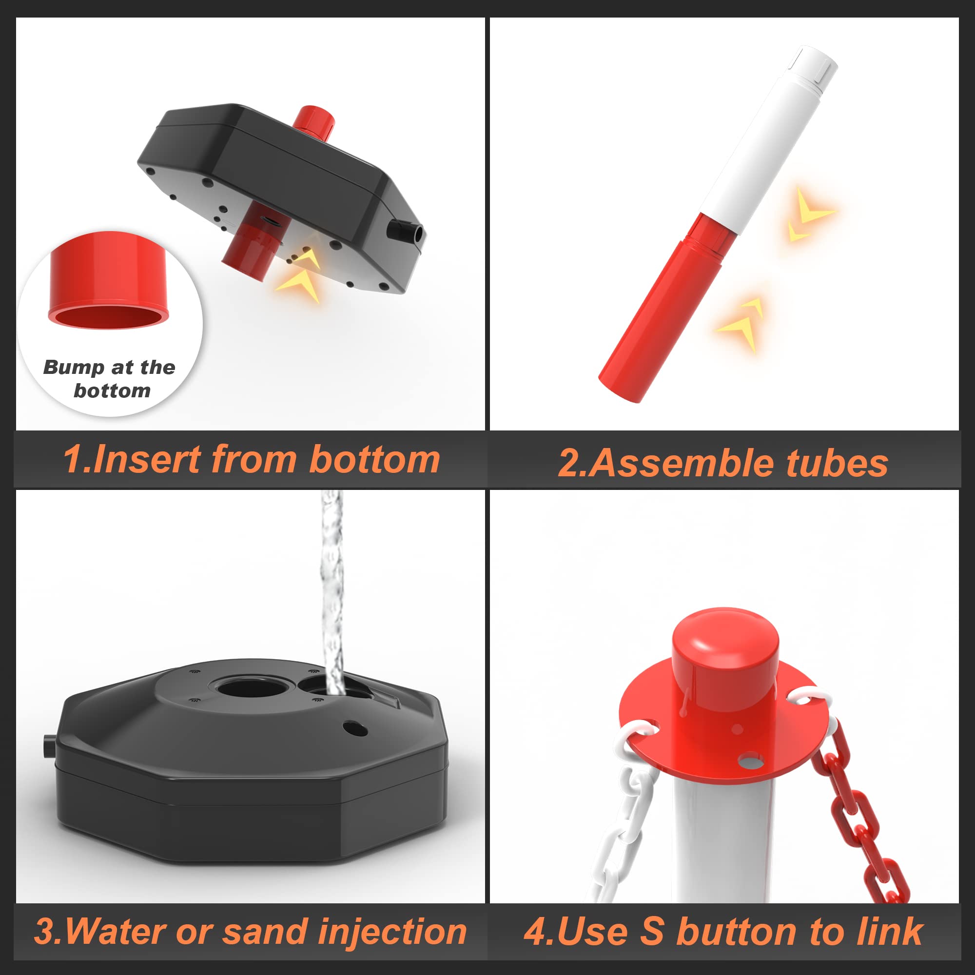 6 Pack Traffic Delineator Cones with Fillable Base - Adjustable Plastic Safety Barriers for Indoor/Outdoor Crowd Control - Includes 5Ft Plastic Chain for Stanchion Posts (Red & White) - Perfect for Parking Lots, Construction Sites & Event Management