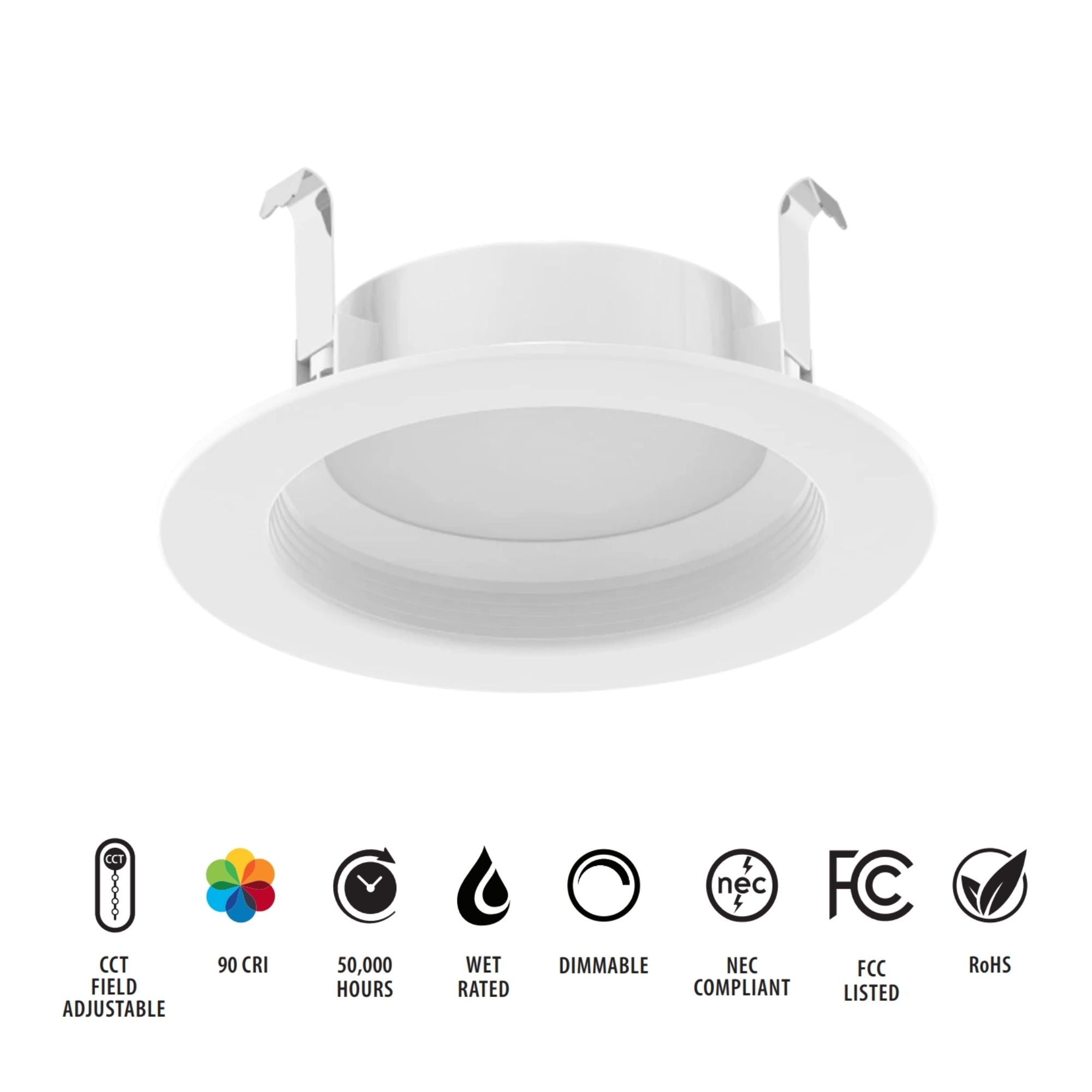 4 Inch R34 Retrofit LED Can Light - 700 Lumens, CCT Adjustable (2700K-6500K), Round Baffle Trim for Recessed Lighting - Perfect for Living Room, Bedroom & Kitchen Ceiling Lights