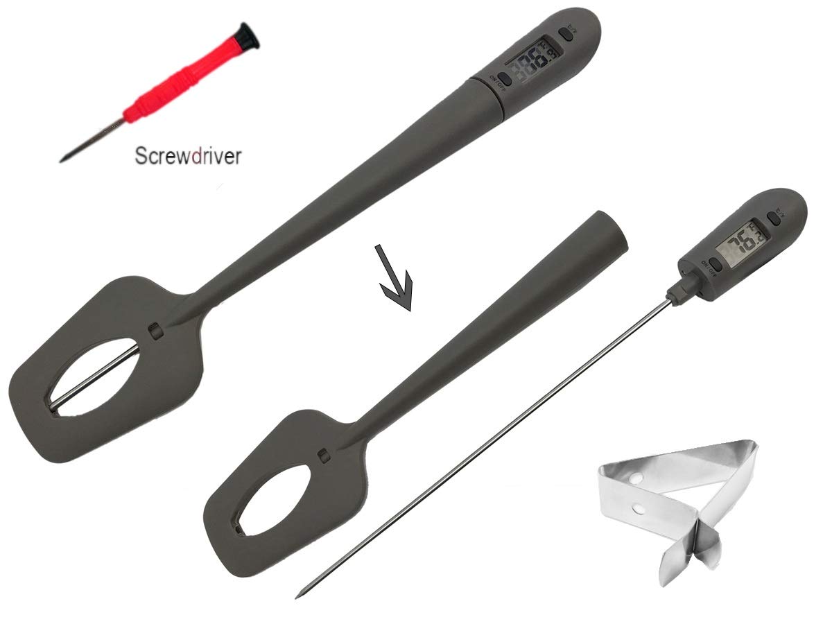 Efeng Silicone Candy Thermometer Spatula with Pot Clip - Built-in Digital Thermometer for Chocolate, Candy, Creams, Sauces, Jams & Meat Cooking - Perfect for Baking, Candy Making & Kitchen Use