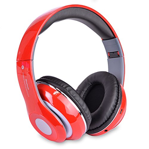 Altatac Bluetooth Over-Ear Headphones Wireless & Wired with Built-in FM Tuner, Microphone, Memory Card Slot - Rechargeable Foldable Design for Phone, TV, Computer, MP3 Player (Red) - Perfect for Commuting, Gaming & Home Entertainment